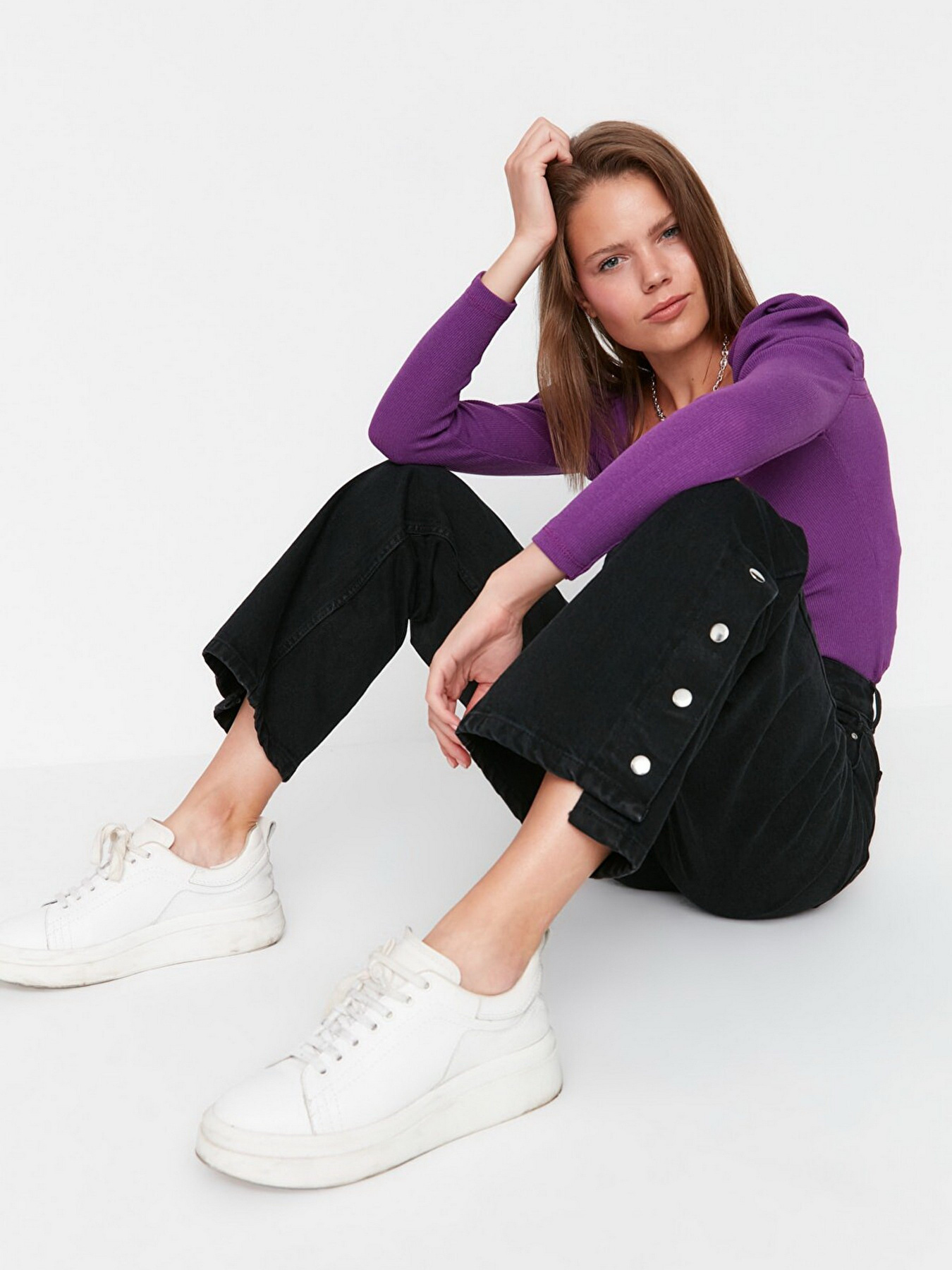 Широкі джинси Trendyol модель TWOAW23JE00180/Siyah Фото