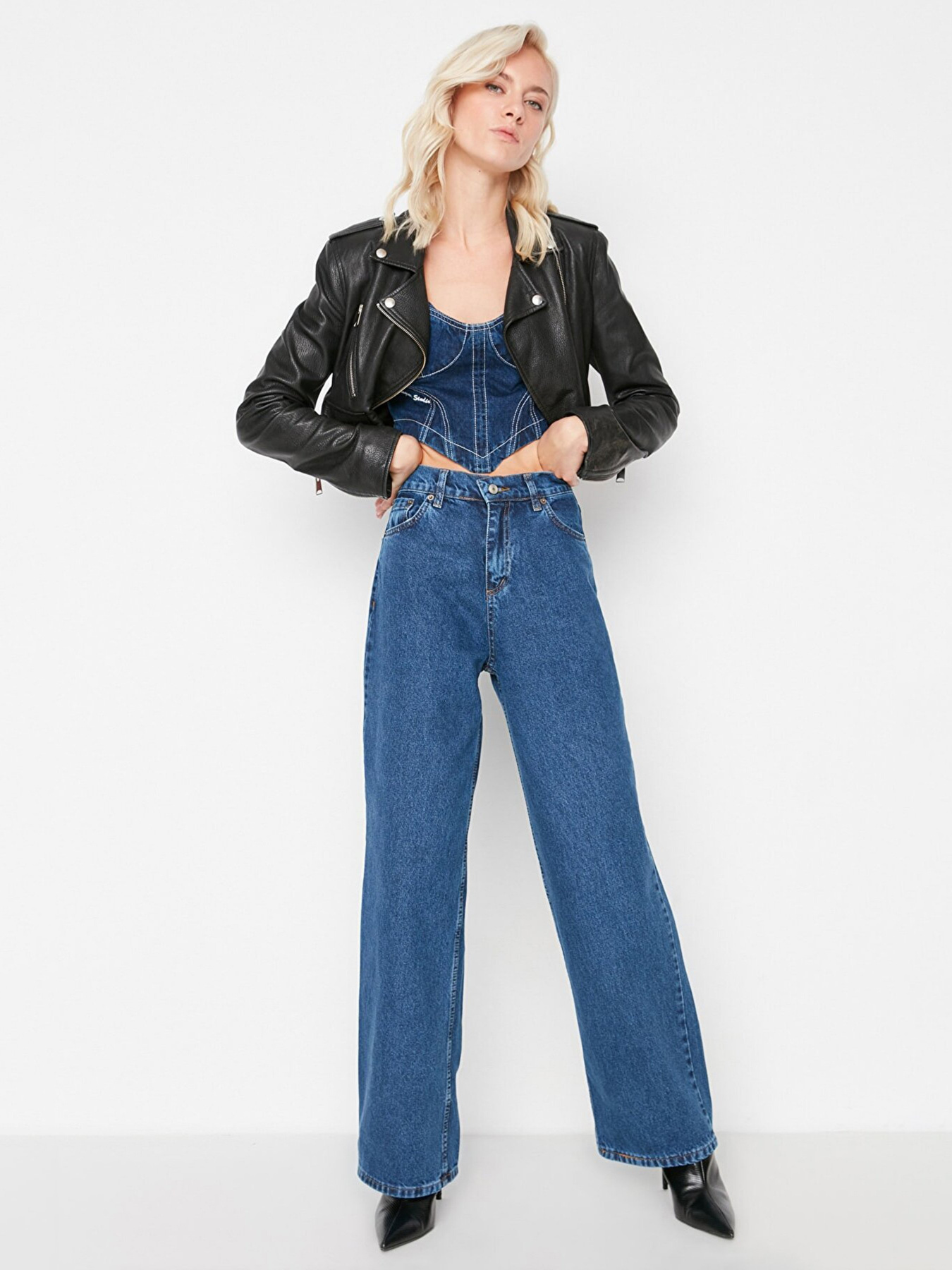 Широкі джинси Trendyol модель TWOAW22JE0794/Lacivert Фото