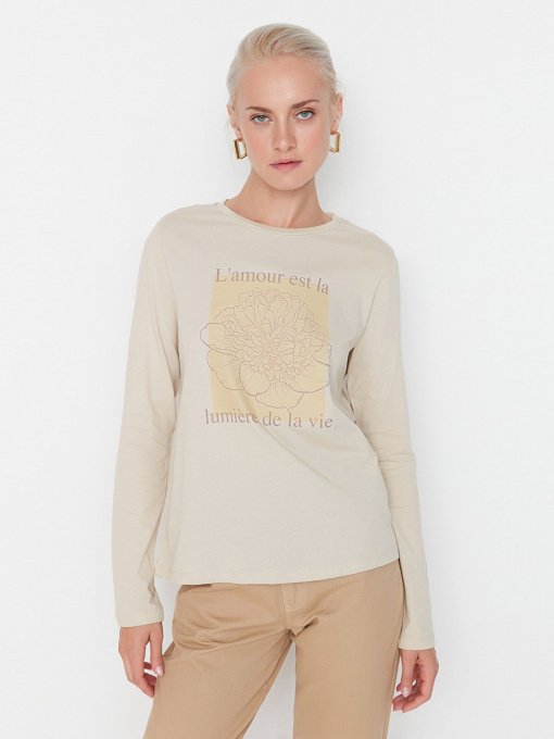 Лонгслив Trendyol модель TWOAW23TS00042/Bej Фото
