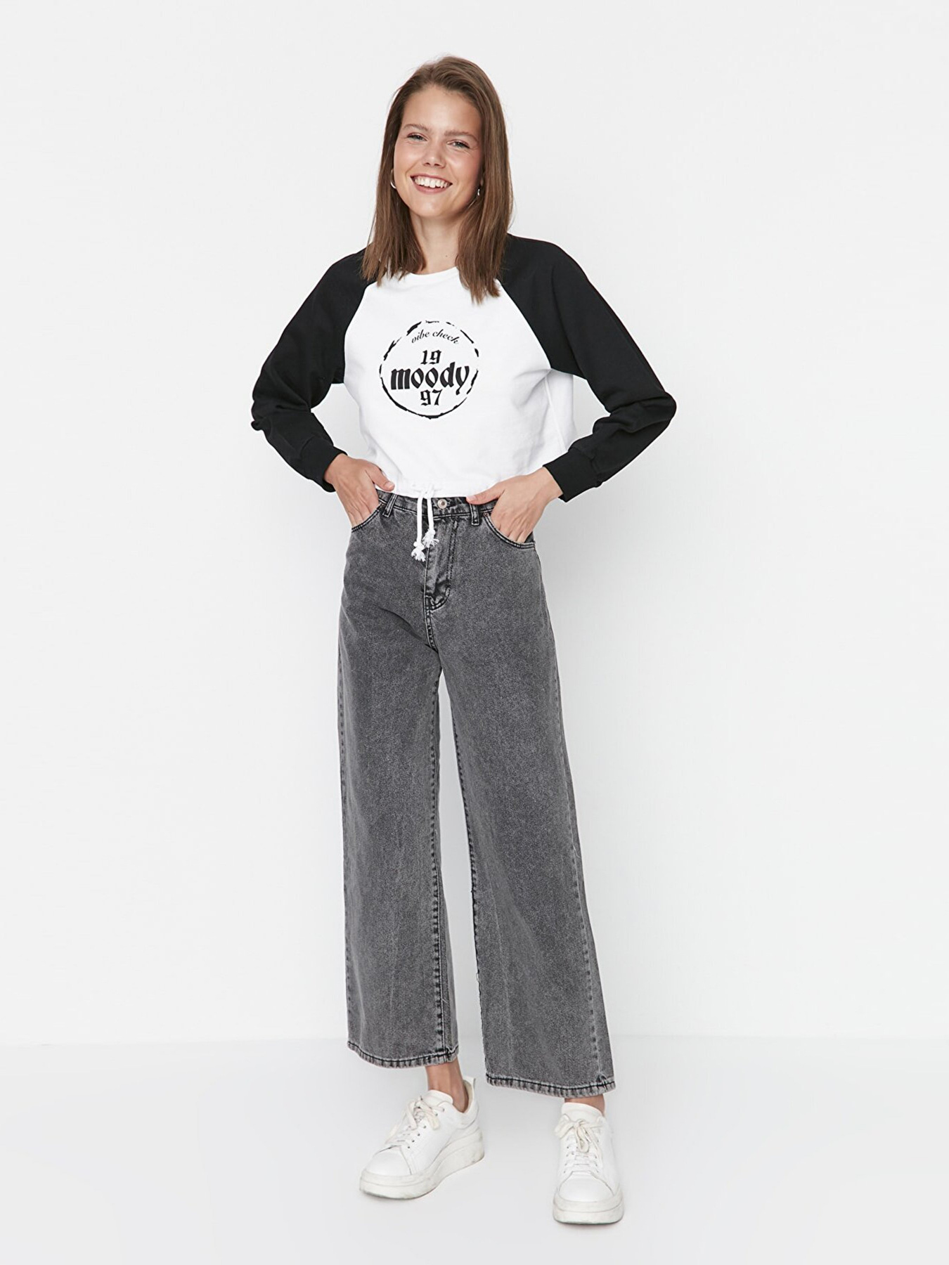 Широкі джинси Trendyol модель TCTAW23JE00069/Gri Фото