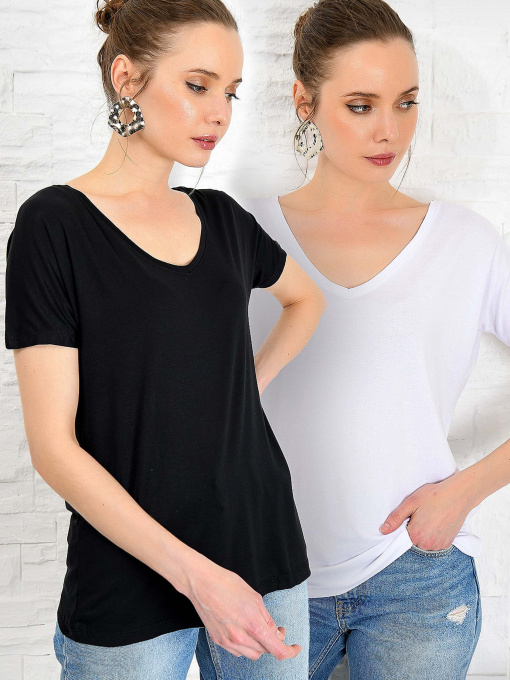 Набор футболок Trend Alacati Stili модель ALC-1045-2TKM/Siyah-Beyaz Фото