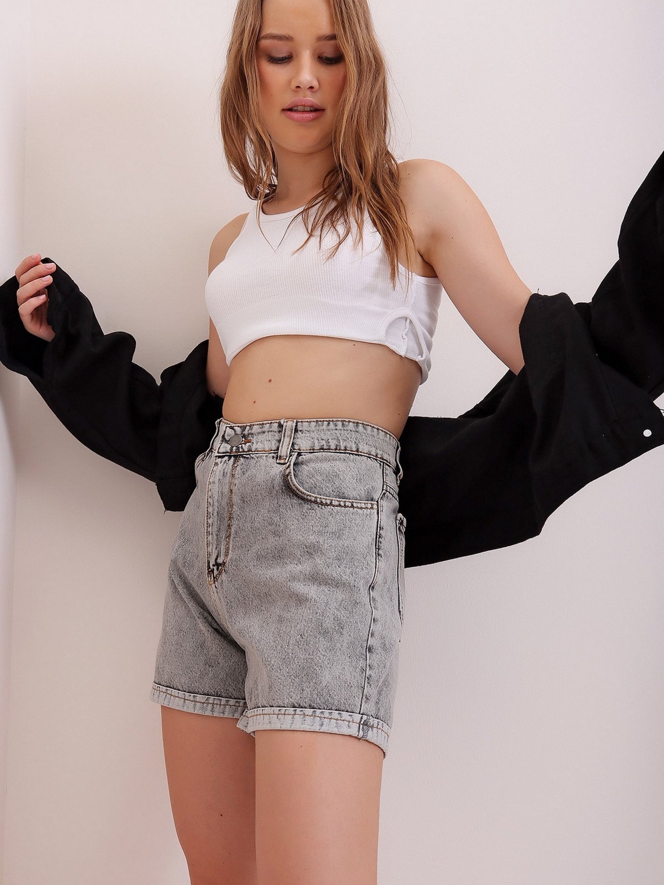 Джинсовые шорты Trend Alacati Stili модель ALC-X5938/Gri Фото