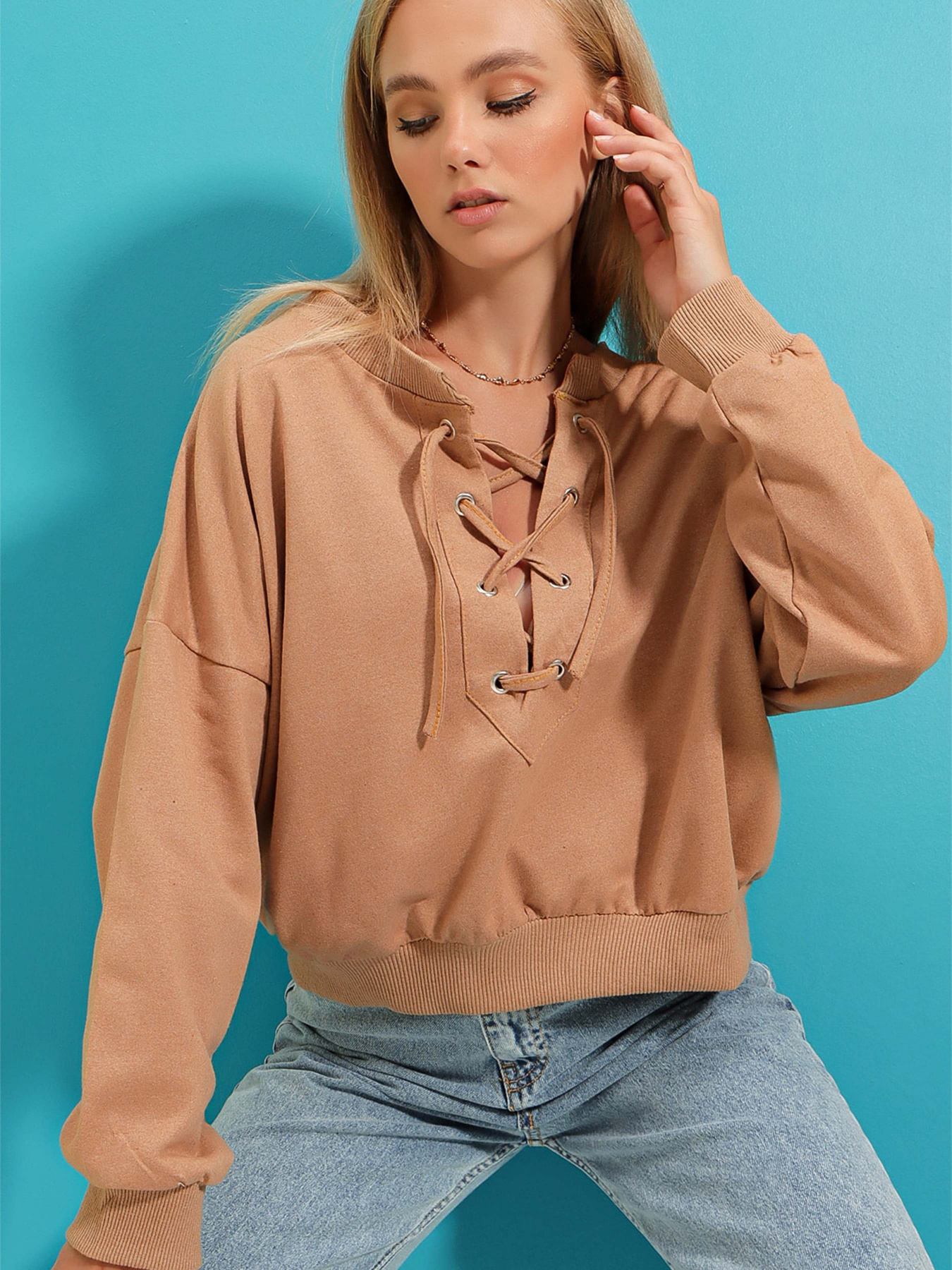 Світшот Trend Alacati Stili модель MDA-1029/Biskuvi Світшот Trend Alacati Stili модель MDA-1029/Biskuvi Фото