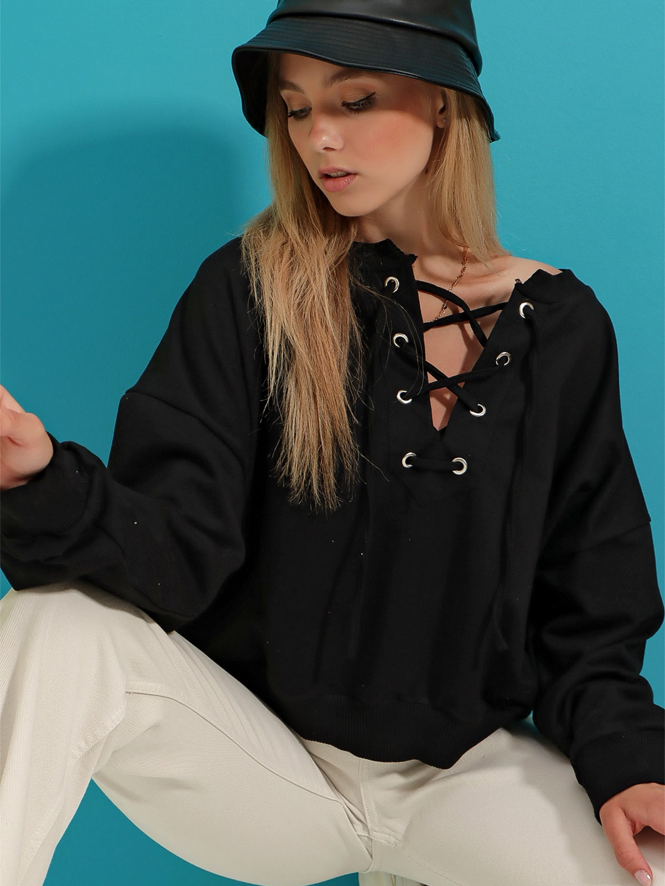 Світшот Trend Alacati Stili модель MDA-1029/Siyah Світшот Trend Alacati Stili модель MDA-1029/Siyah Фото