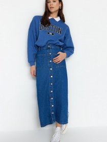 Джинсовая юбка Trendyol модель TCTSS23EE00002/Koyu Mavi Фото