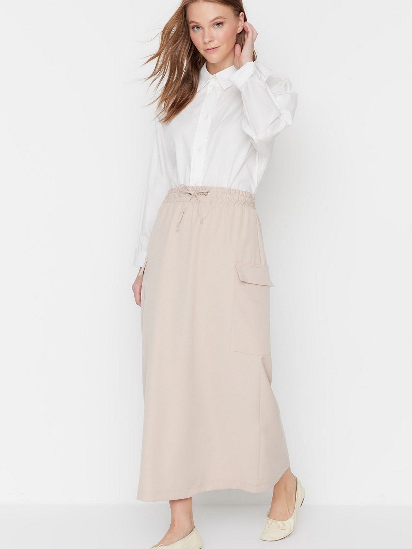 Юбка макси Trendyol модель TCTSS23EE00012/Krem Фото