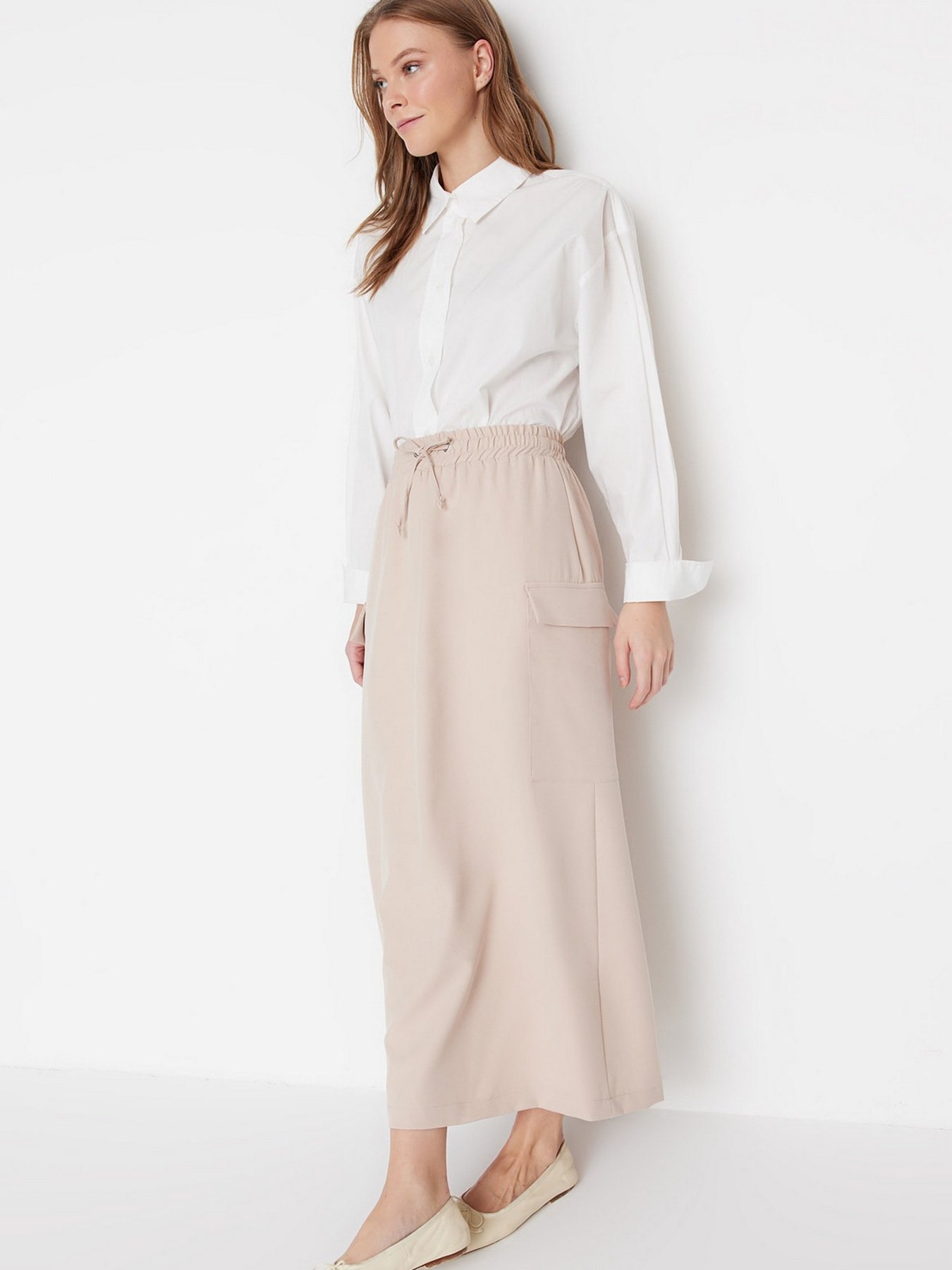 Юбка макси Trendyol модель TCTSS23EE00012/Krem Фото