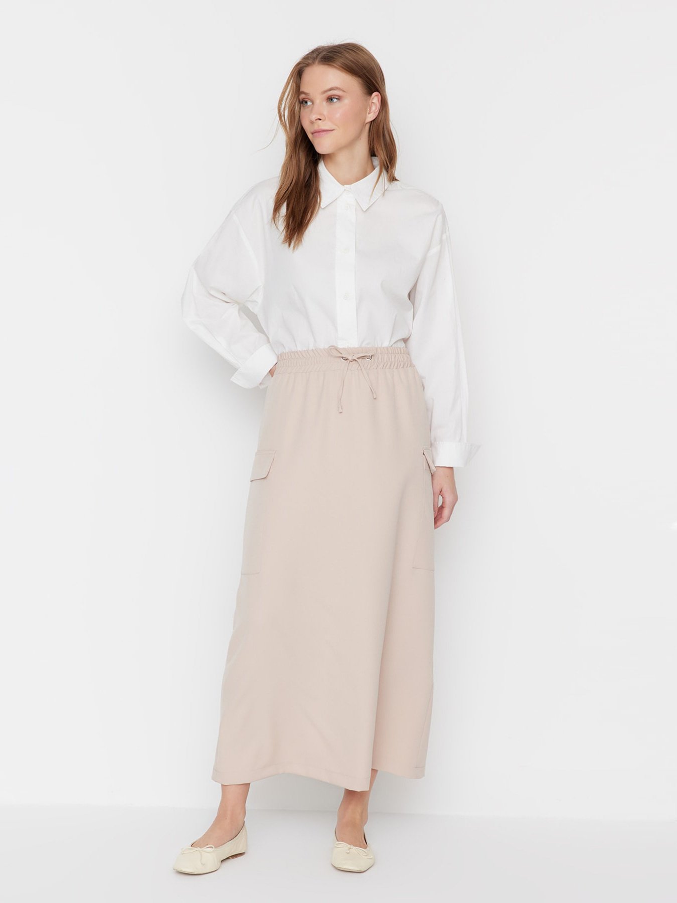 Юбка макси Trendyol модель TCTSS23EE00012/Krem Фото