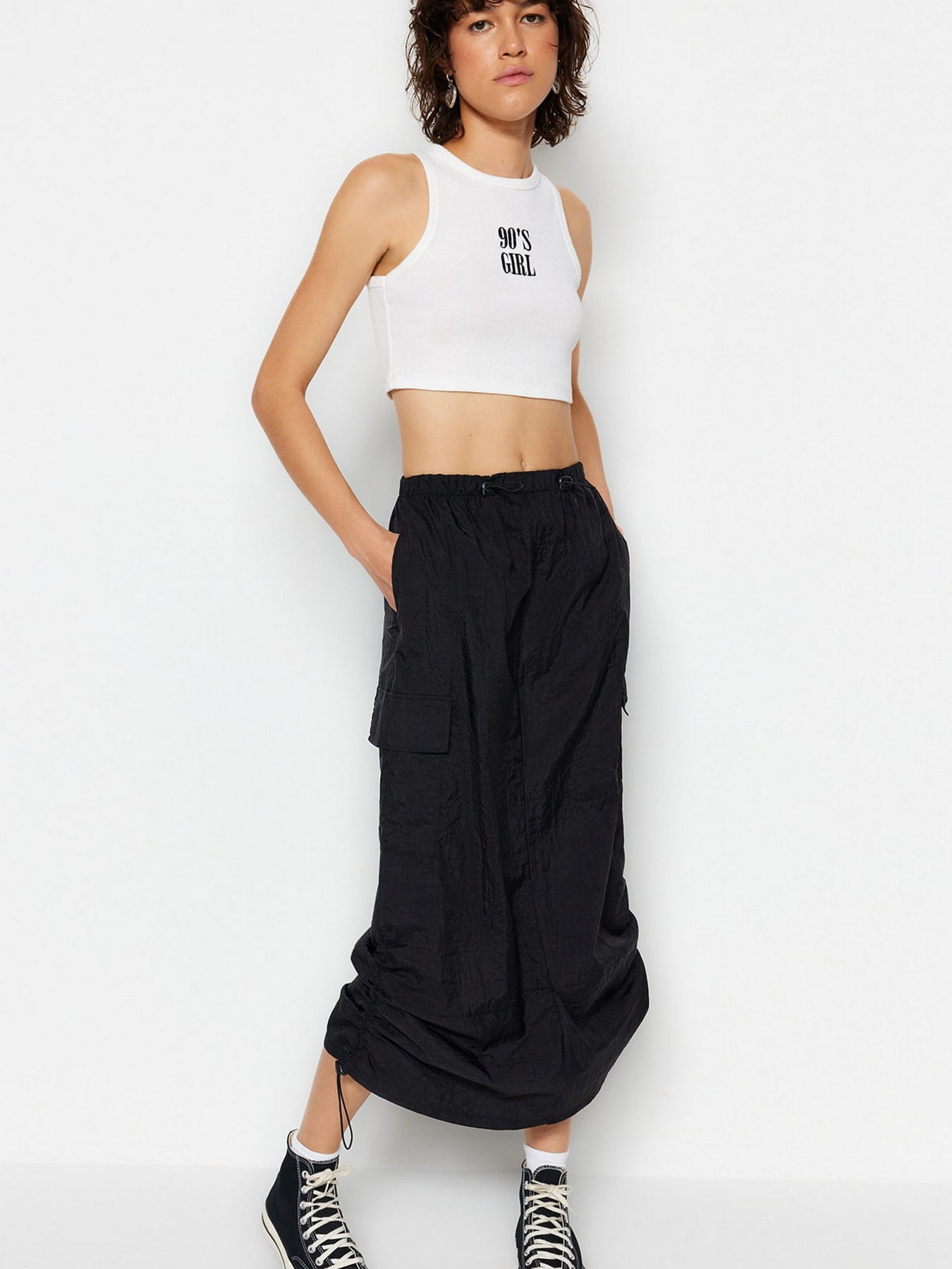 Спідниця міді Trendyol модель TWOSS23ET00360/Siyah Фото