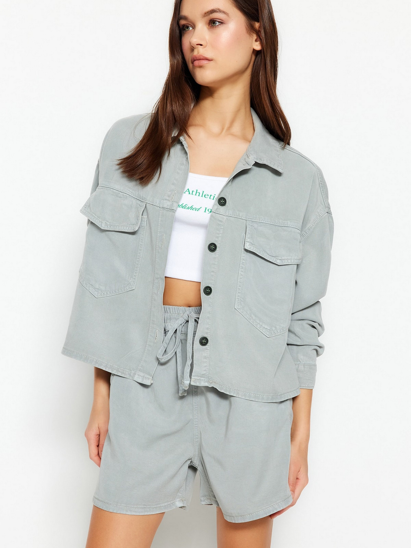 Джинсова куртка Trendyol модель TWOSS23GO00428/Mint Фото