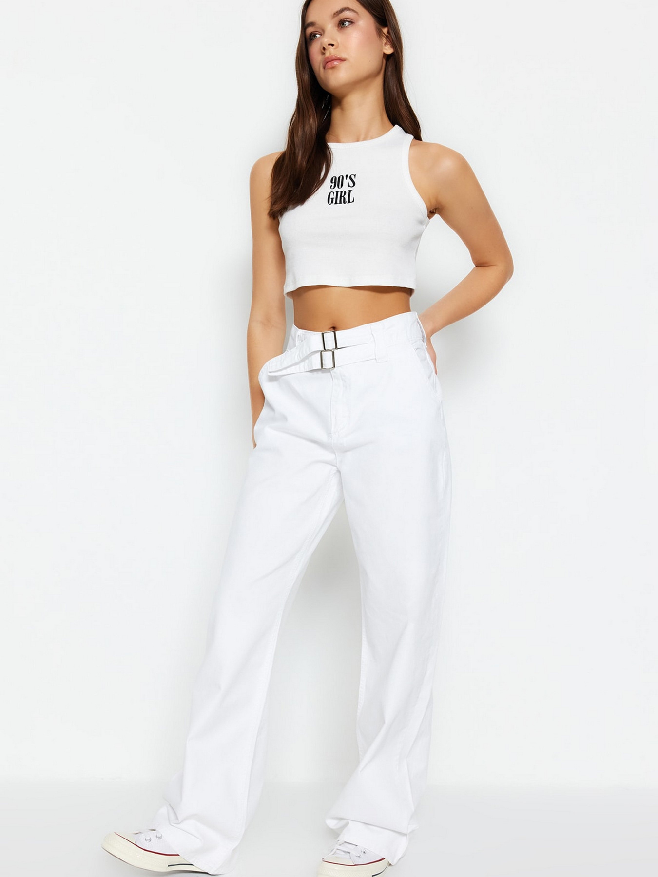 Широкие джинсы Trendyol модель TWOSS23JE00264/Beyaz Фото