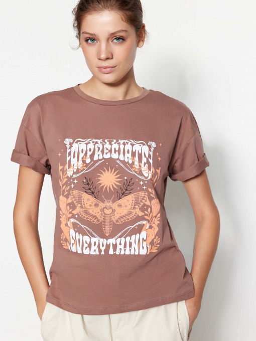 Футболка Trendyol модель TWOSS23TS00140/Kahverengi Фото