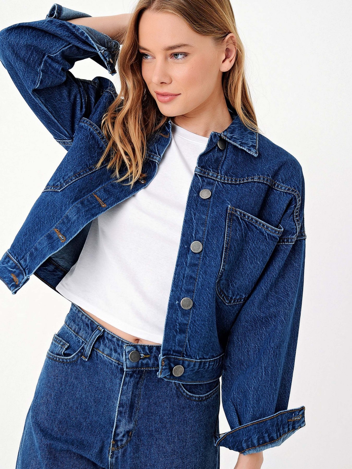 Джинсовая куртка Trend Alacati Stili модель ALC-X3631-RVDARK BLUE Фото