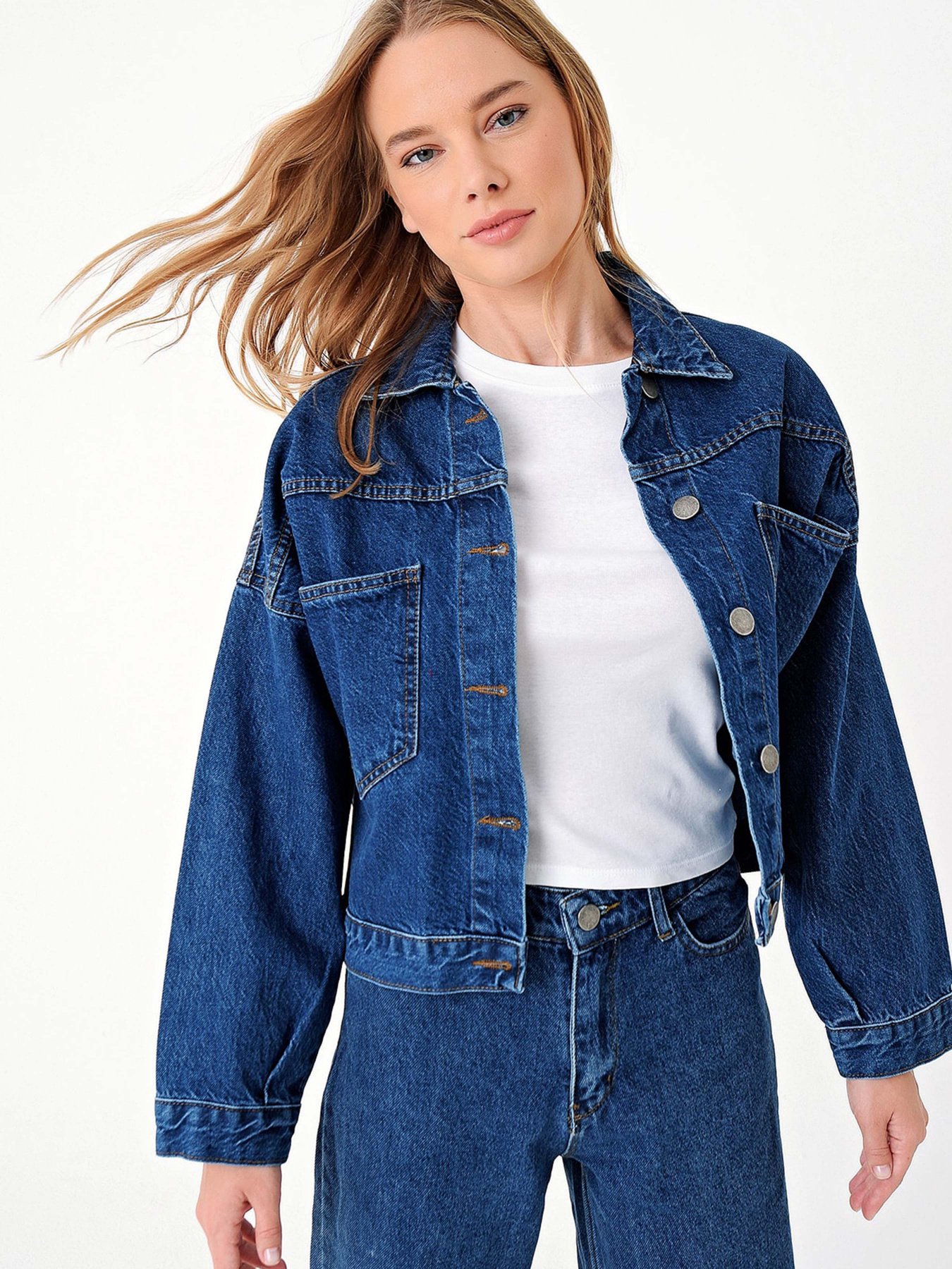 Джинсовая куртка Trend Alacati Stili модель ALC-X3631-RVDARK BLUE Фото