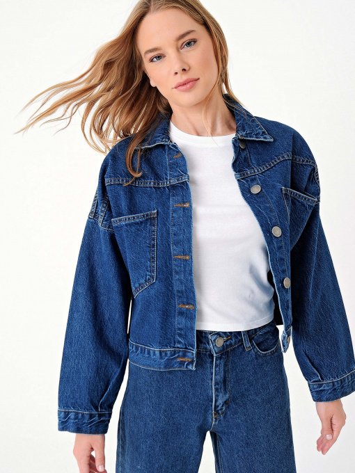 Джинсовая куртка Trend Alacati Stili модель ALC-X3631-RVDARK BLUE Фото