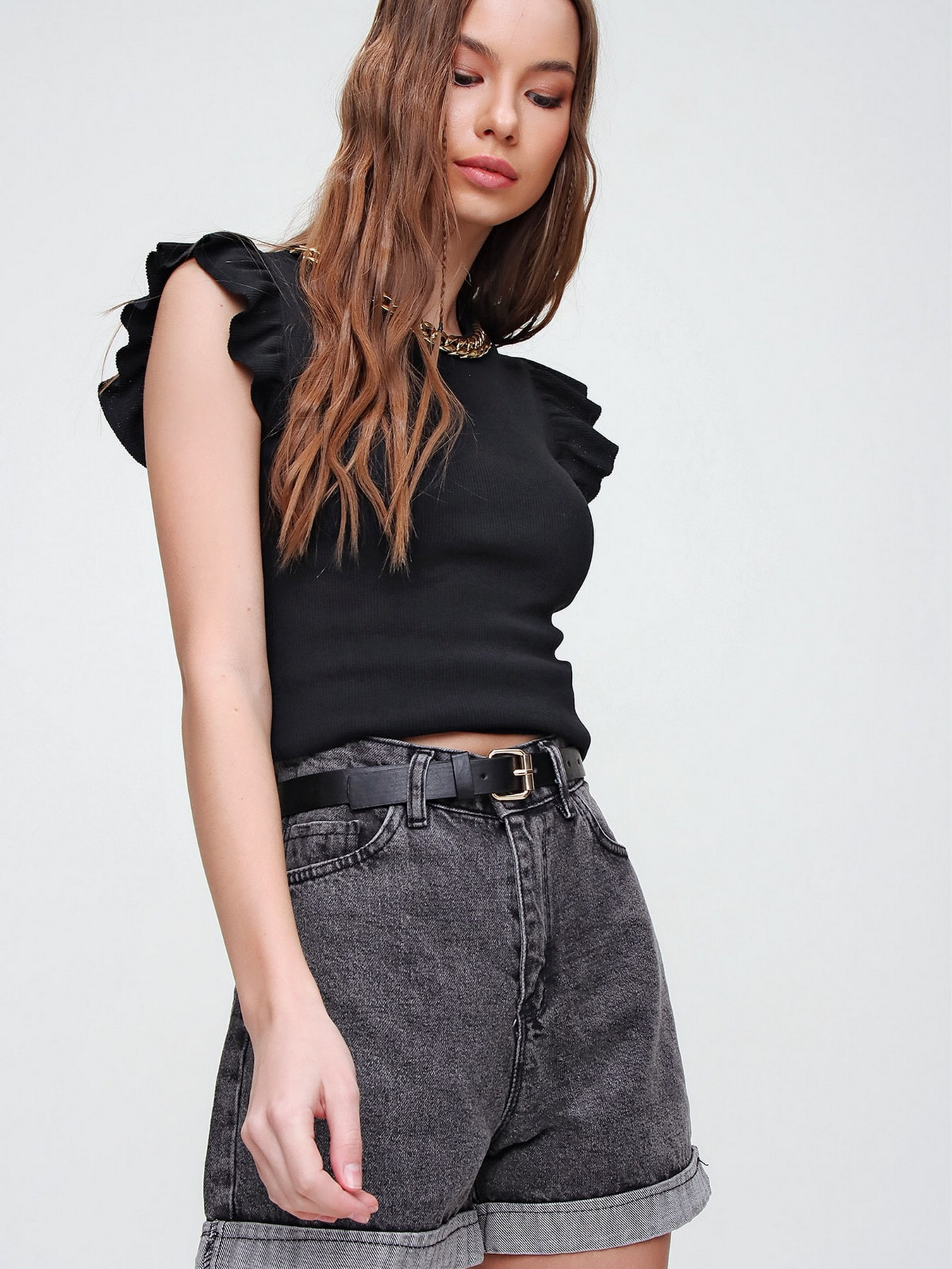 Шорты джинсовые Trend Alacati Stili модель ALC-X5938ANTHRACITE Фото