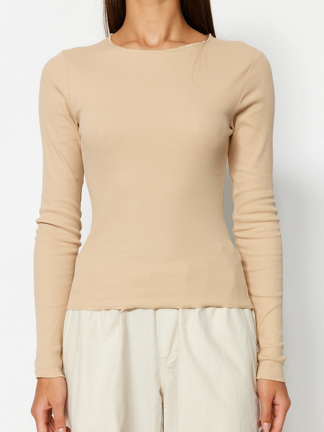 Лонгслів Trendyol модель TWOAW24BZ00066/Bej Фото