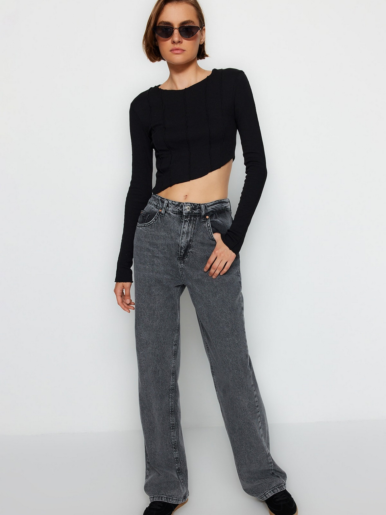 Широкі джинси Trendyol модель TWOAW24JE00073/Gri Фото