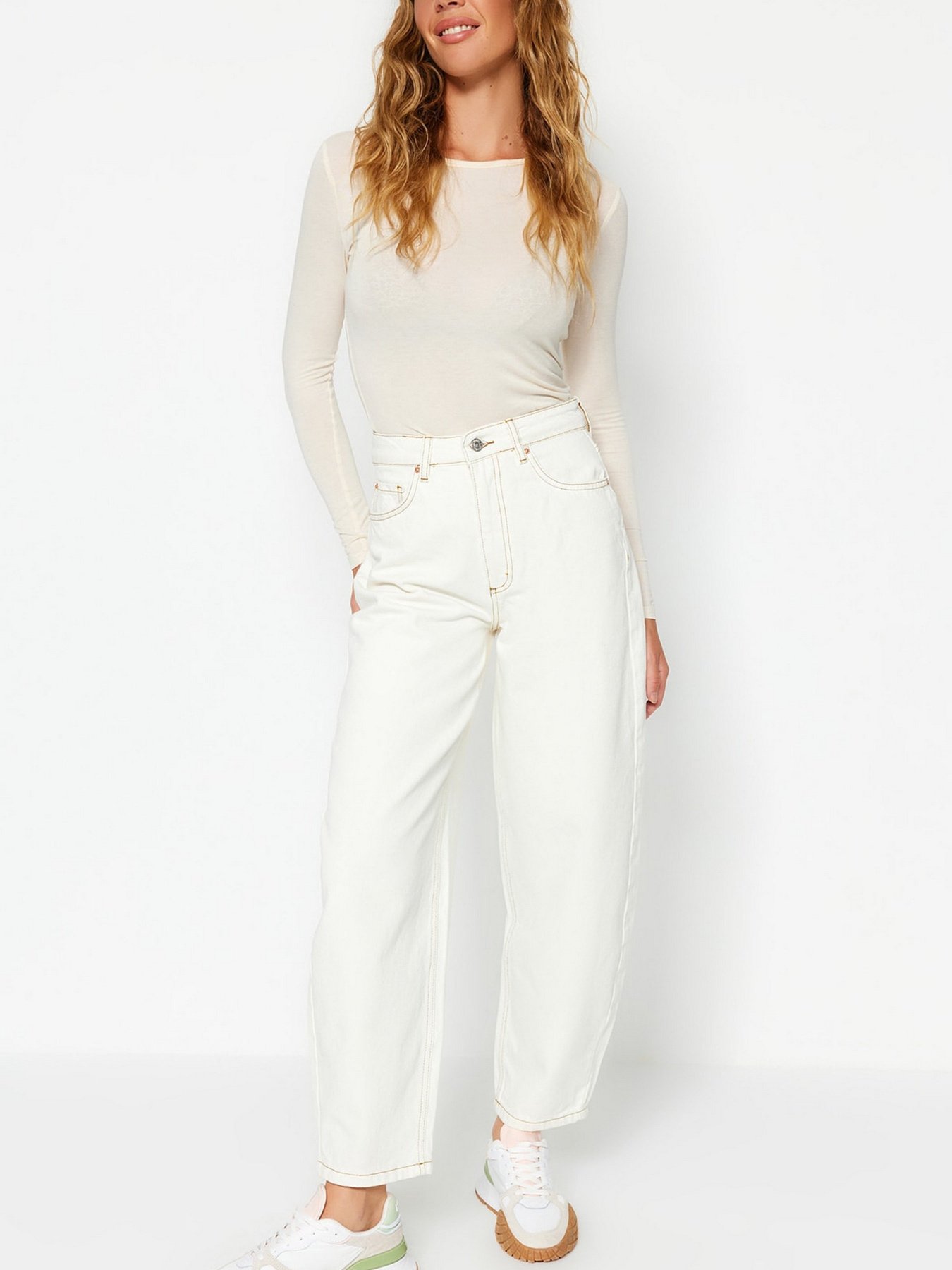 Широкі джинси Trendyol модель TWOSS23JE00295/Beyaz Фото