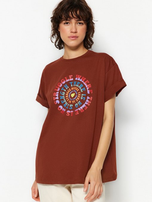 Футболка Trendyol модель TWOSS23TS00250/Kahverengi Фото