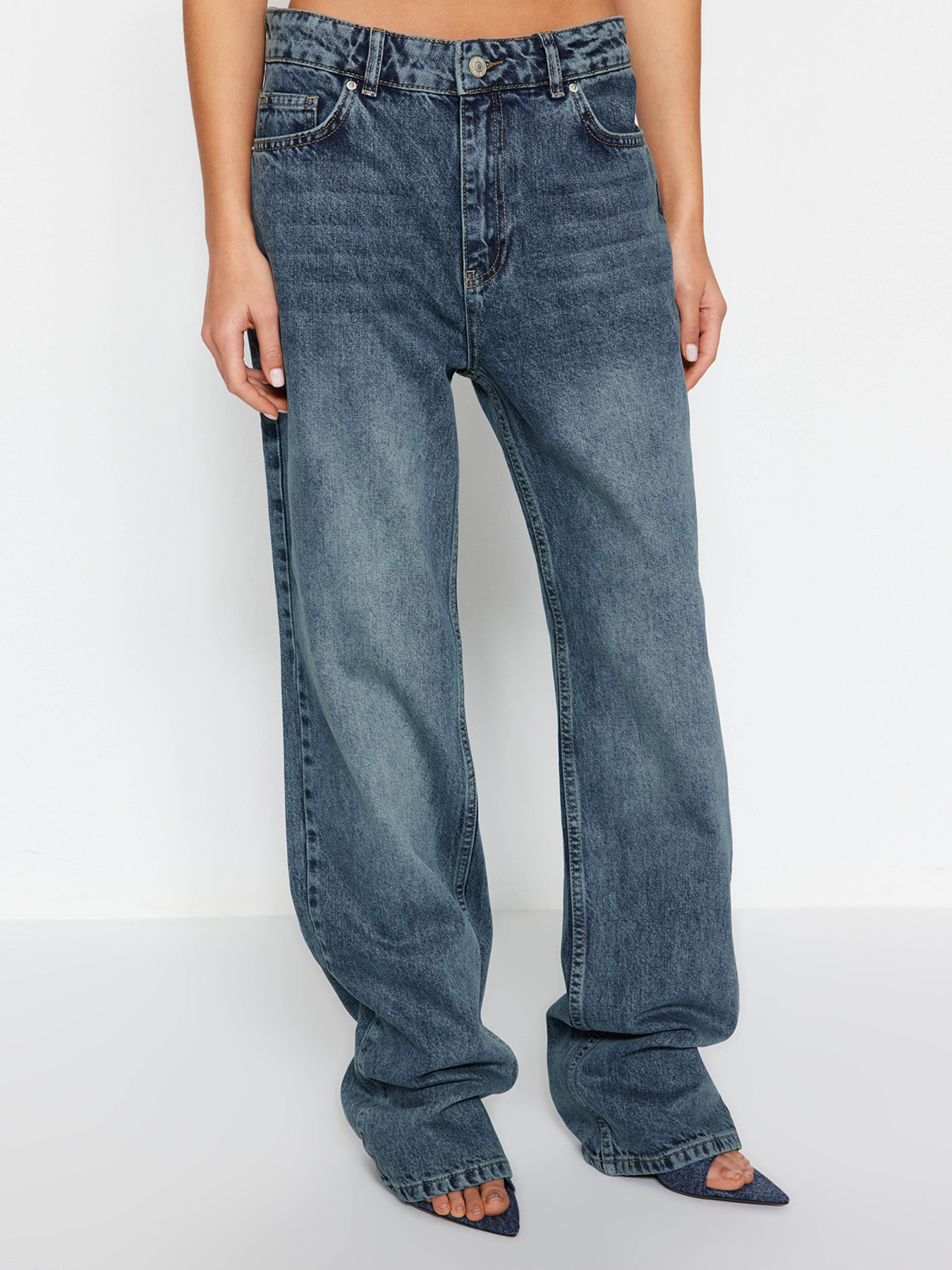 Широкі джинси Trendyol модель TWOSS24JE00033/Mavi Широкі джинси Trendyol модель TWOSS24JE00033/Mavi Фото