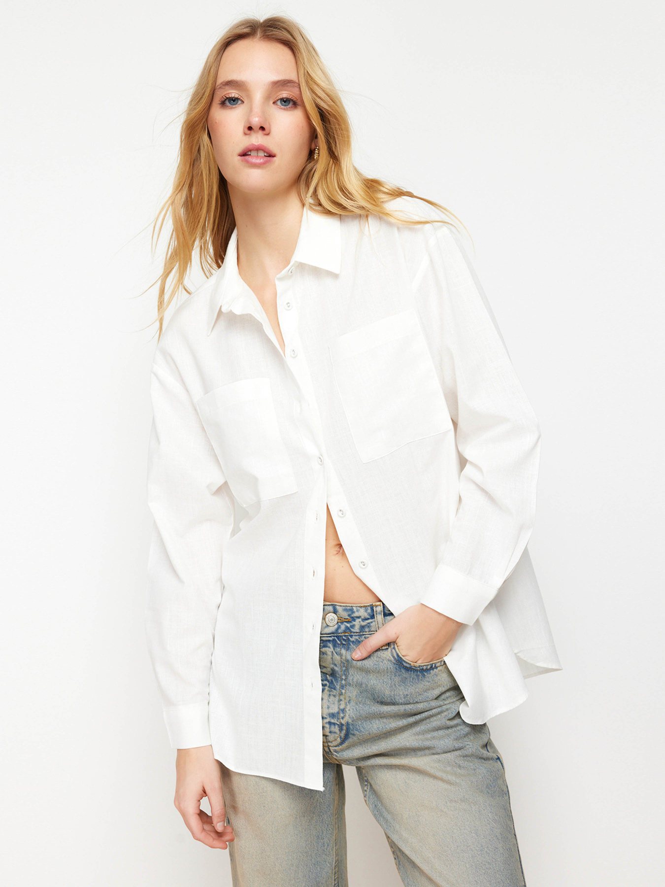 Сорочка повсякденна Trendyol модель TWOSS24GO00072/Ekru Фото