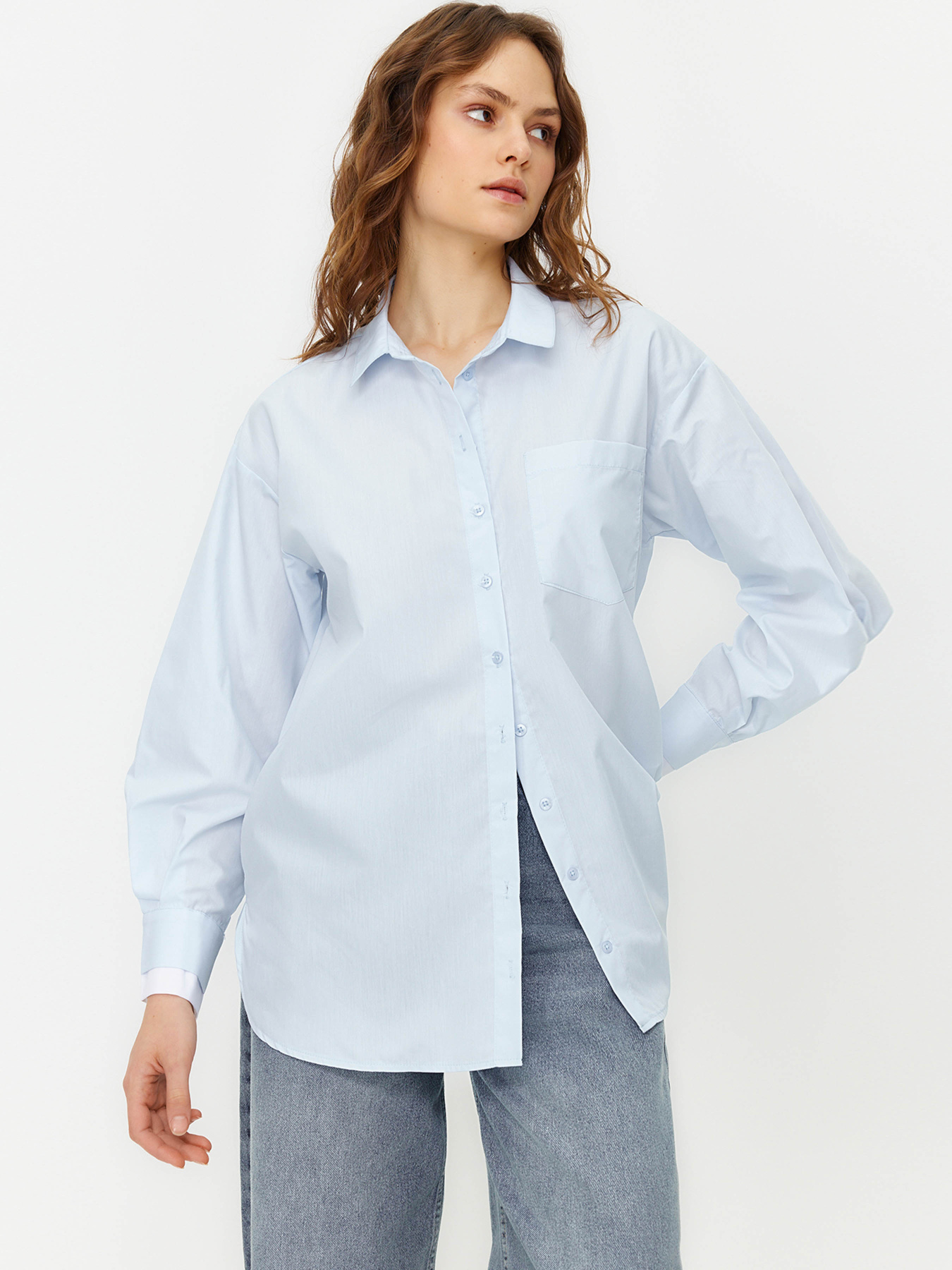 Сорочка повсякденна Trendyol модель TWOSS24GO00073/Acik Mavi Сорочка повсякденна Trendyol модель TWOSS24GO00073/Acik Mavi Фото