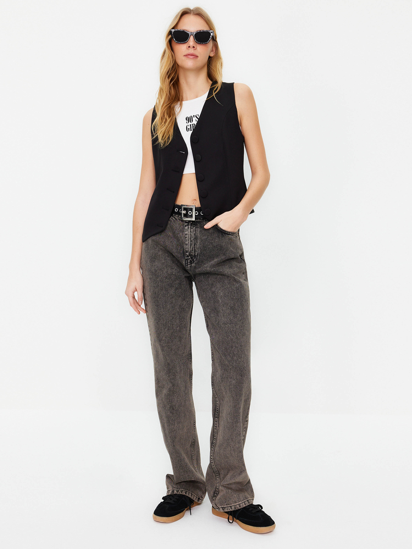 Широкі джинси Trendyol модель TWOSS24JE00169/Antrasit Фото