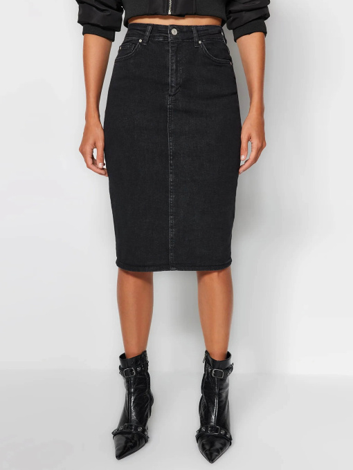 Спідниця міді Trendyol Модель TWOSS21ET0297/Siyah Фото