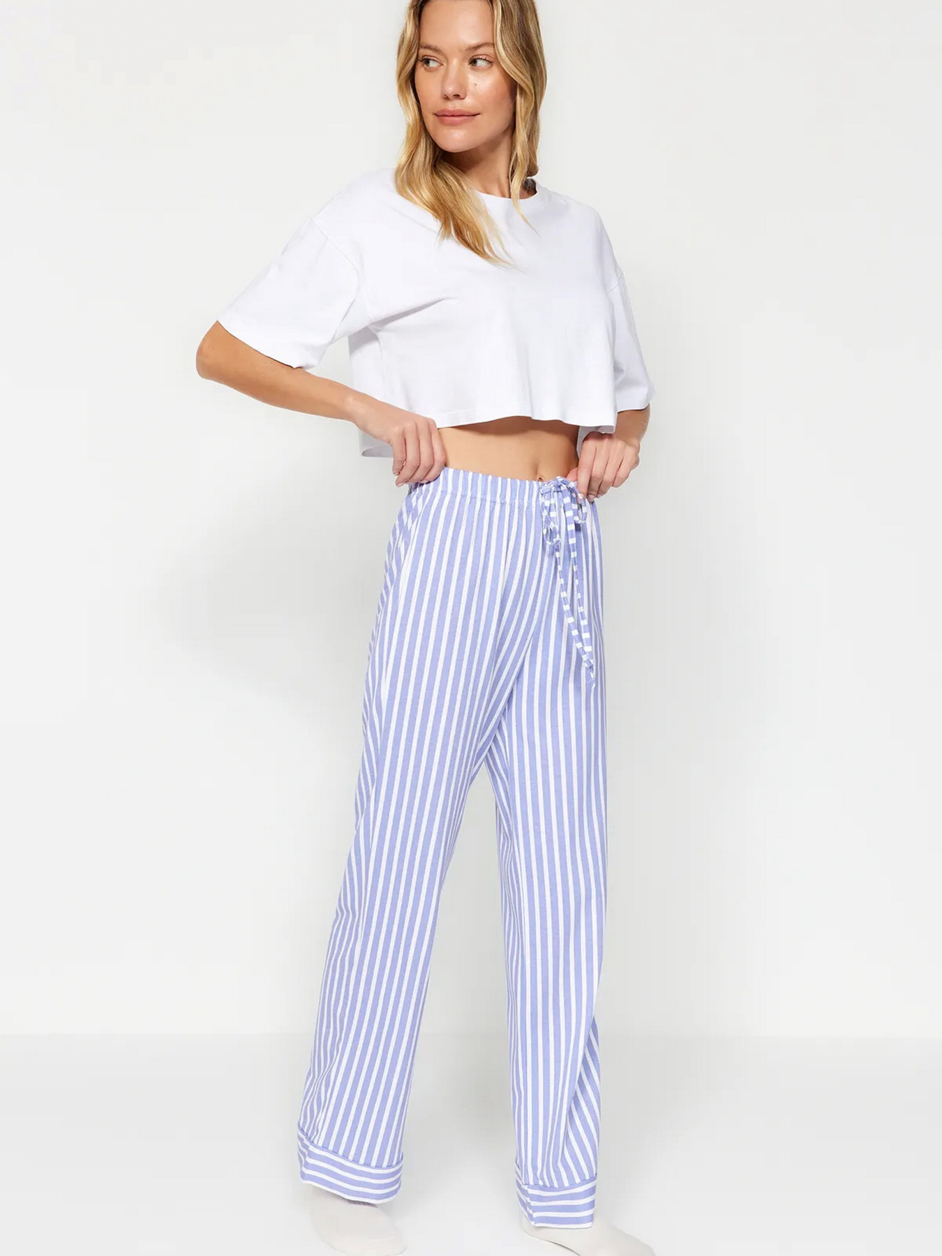 Низ піжами Trendyol модель THMAW24PJ00001/Beyaz-Mavi Фото