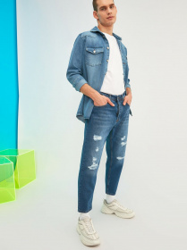 Бойфренды Trendyol Slim Crop модель TMNSS21JE0370/Indigo Фото