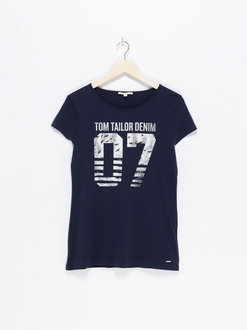 Футболка Tom Tailor модель 1018603.XX.71_т.синій з білим Фото