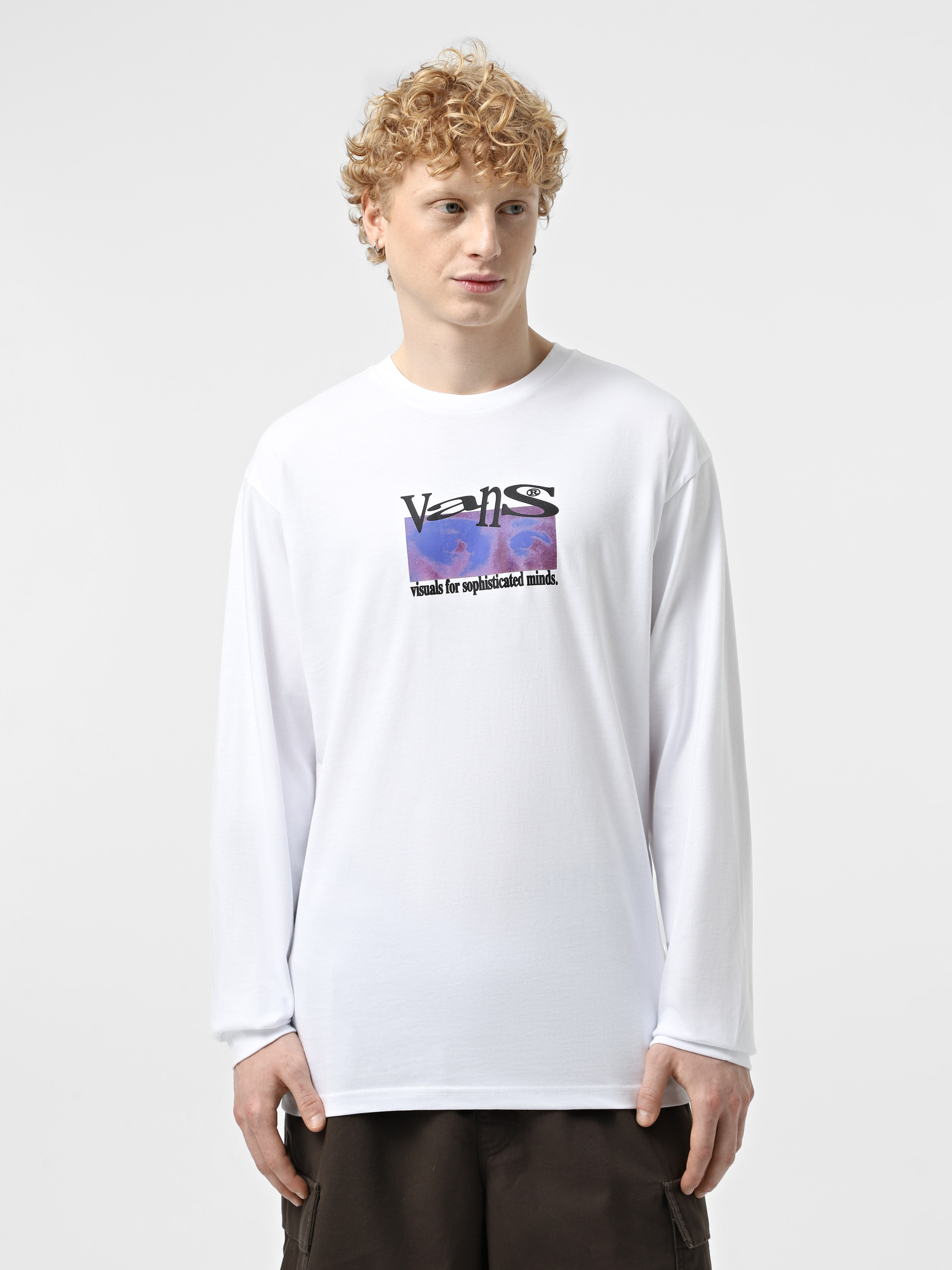 Бавовняний Чоловічий Лонгслів Vans Visual Minds (V4484) колір білий Vans - купити в Україні