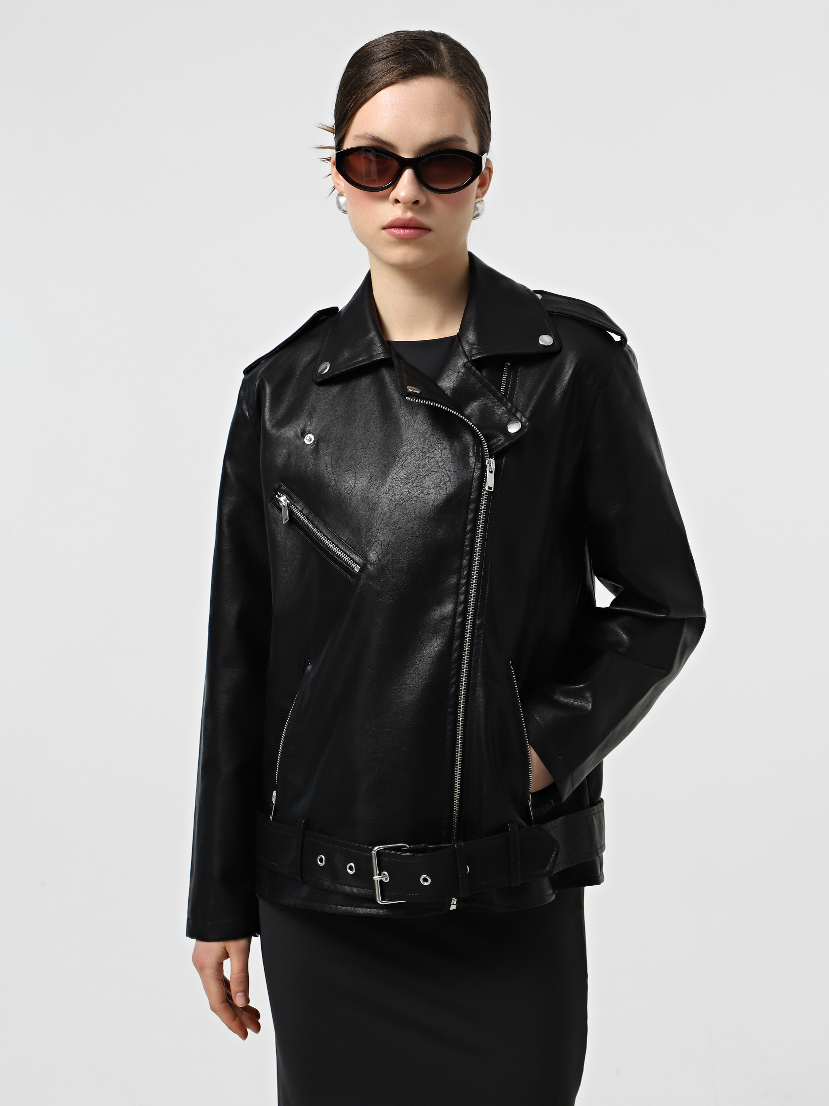 Жіноча Шкіряна куртка Vero Moda  (VMW592) колір чорний, матеріал поліестер