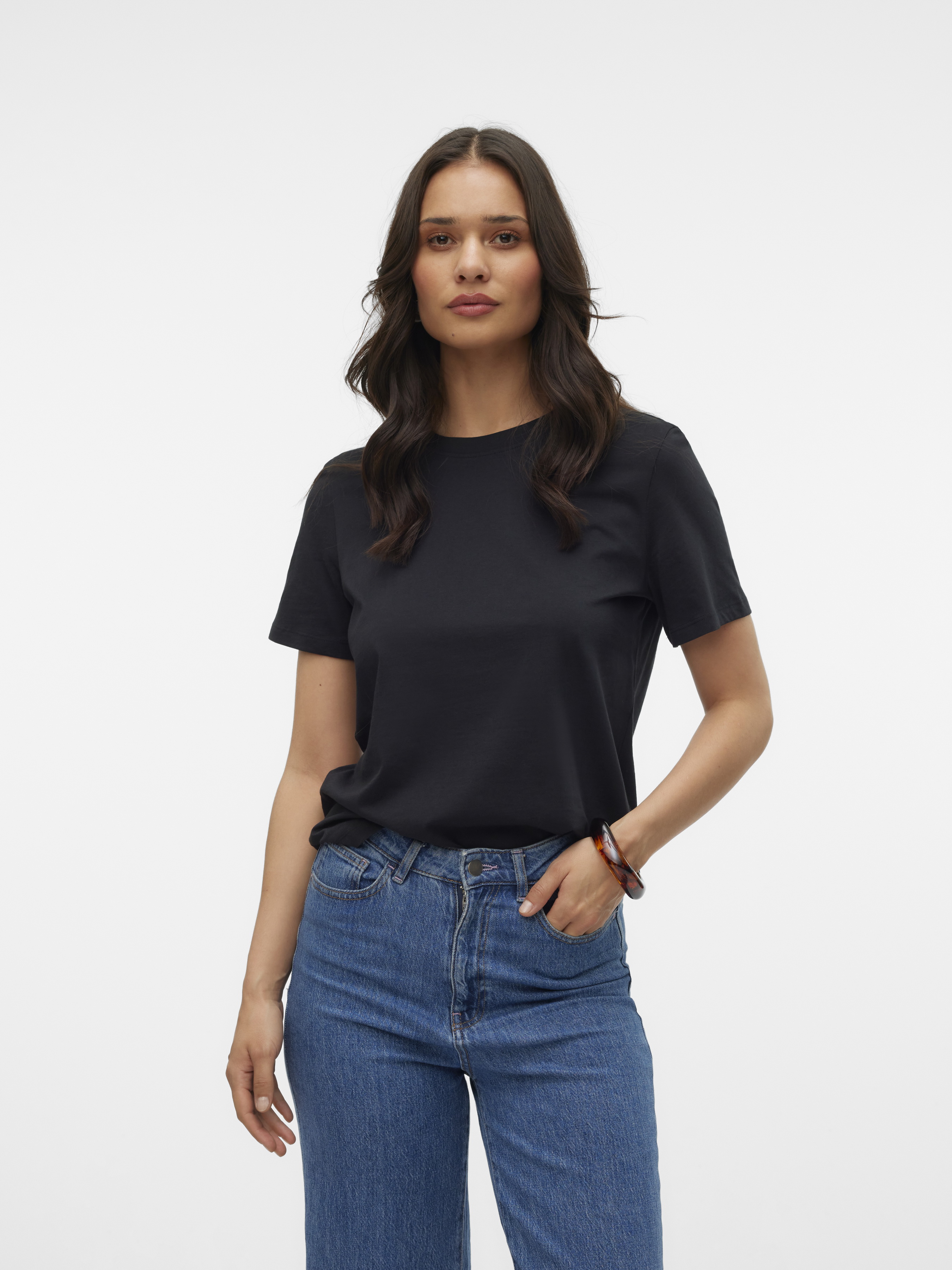 Бавовняна Жіноча Футболка Vero Moda PAULINA SS T-SHIRT (VMW721) колір чорний