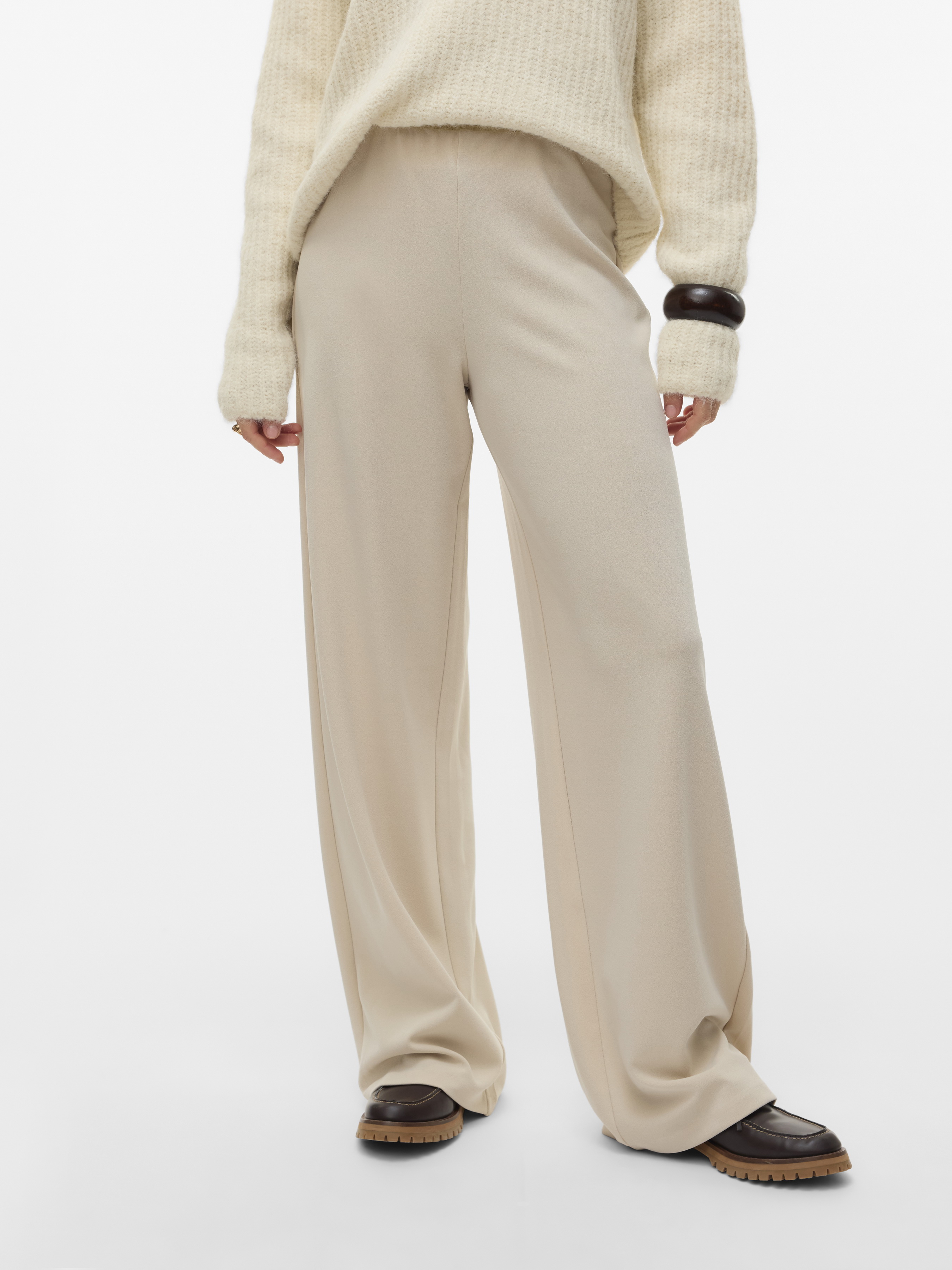 Жіночі Повсякденні штани Vero Moda BERLIN ZAMIRA MW WIDE PANT (VMW726) колір бежевий, матеріал поліестер