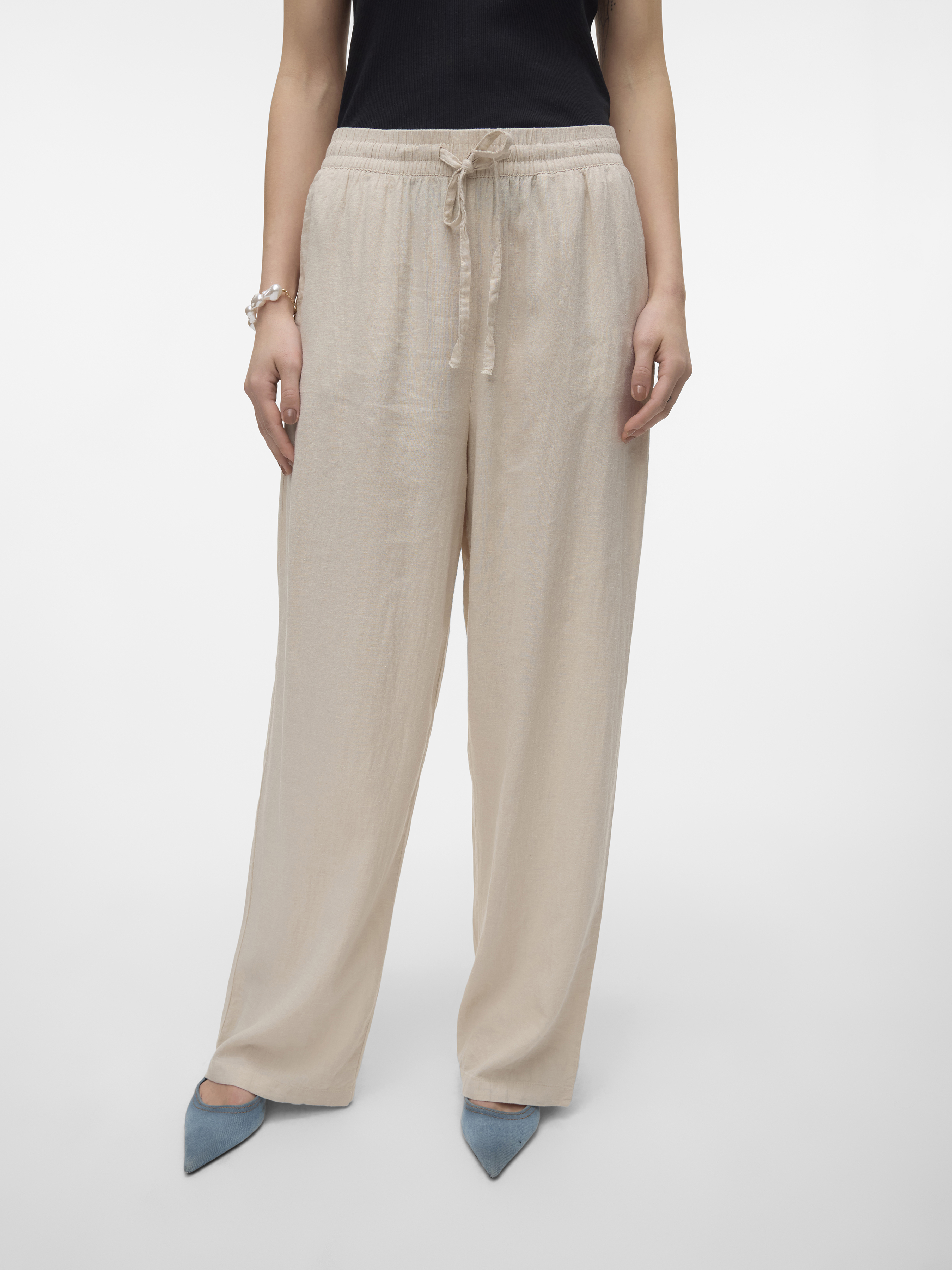 Жіночі Повсякденні штани Vero Moda LINN HW PANTS WVN (VMW745) колір молочний, матеріал льон/віскоза