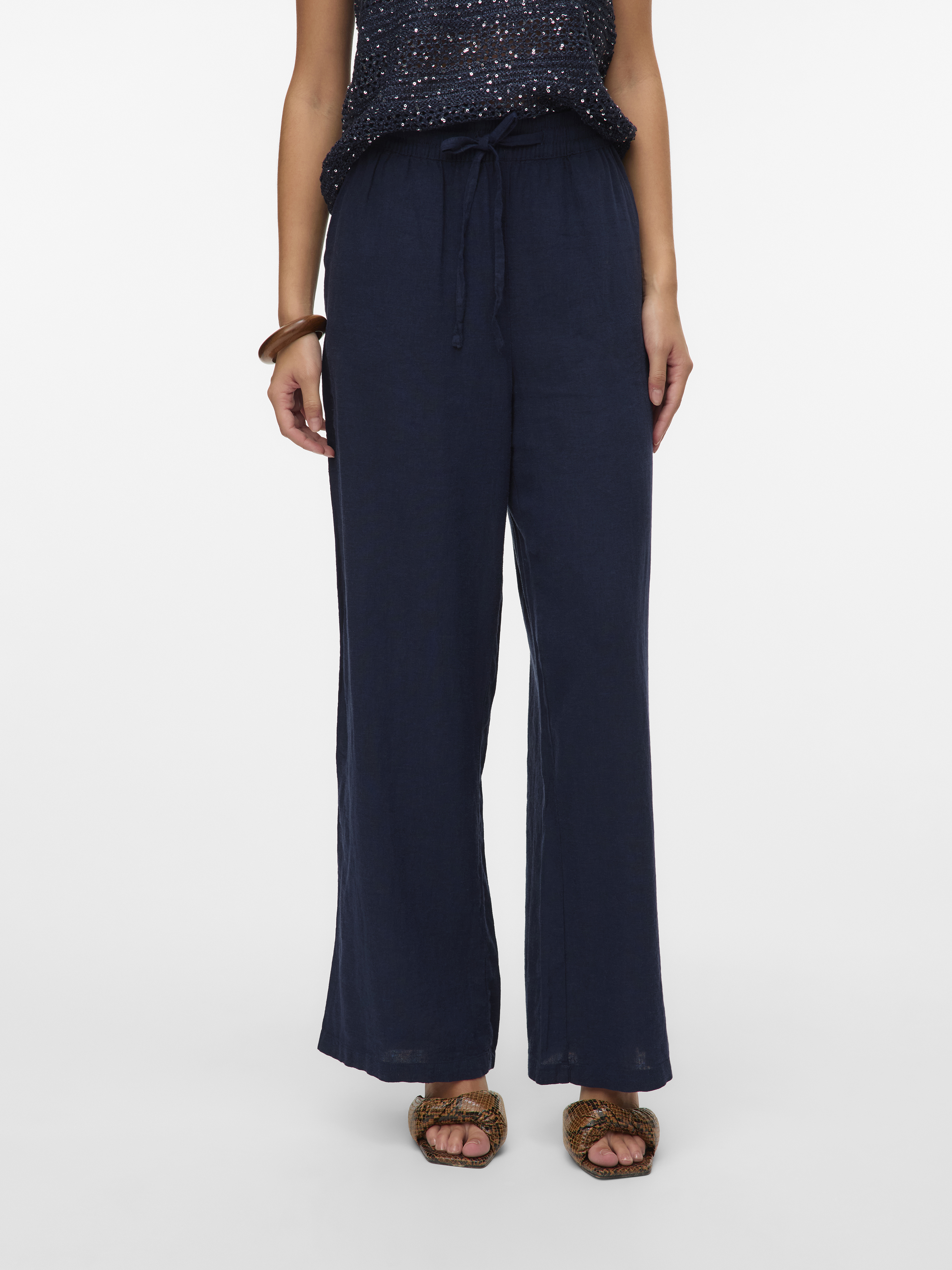 Жіночі Повсякденні штани Vero Moda LINN HW PANTS WVN (VMW746) колір темно-синій, матеріал льон/віскоза