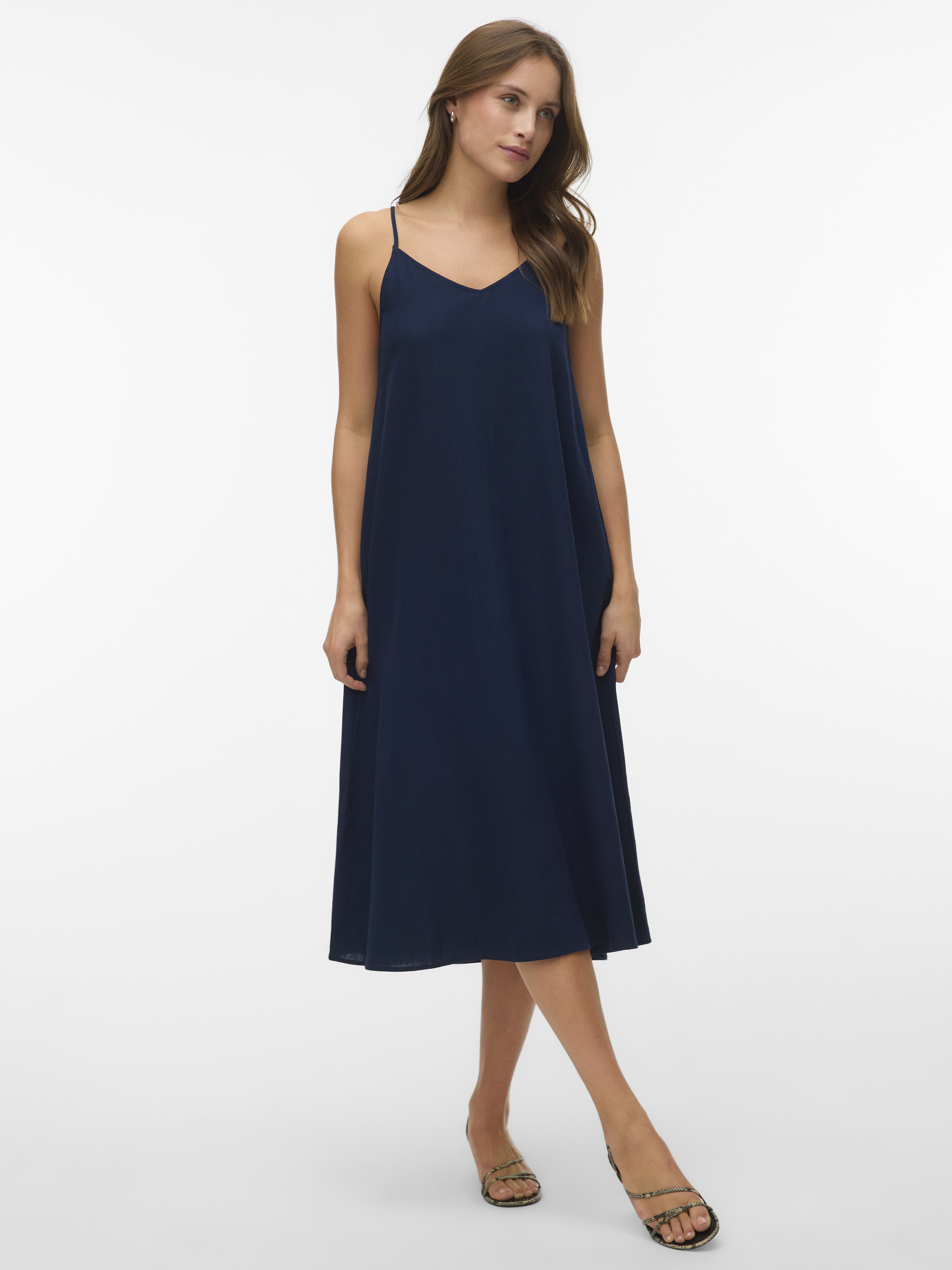Жіночий Сарафан Vero Moda JESMILO CALF SINGLET DRESS (VMW747) колір темно-синій, матеріал льон/віскоза