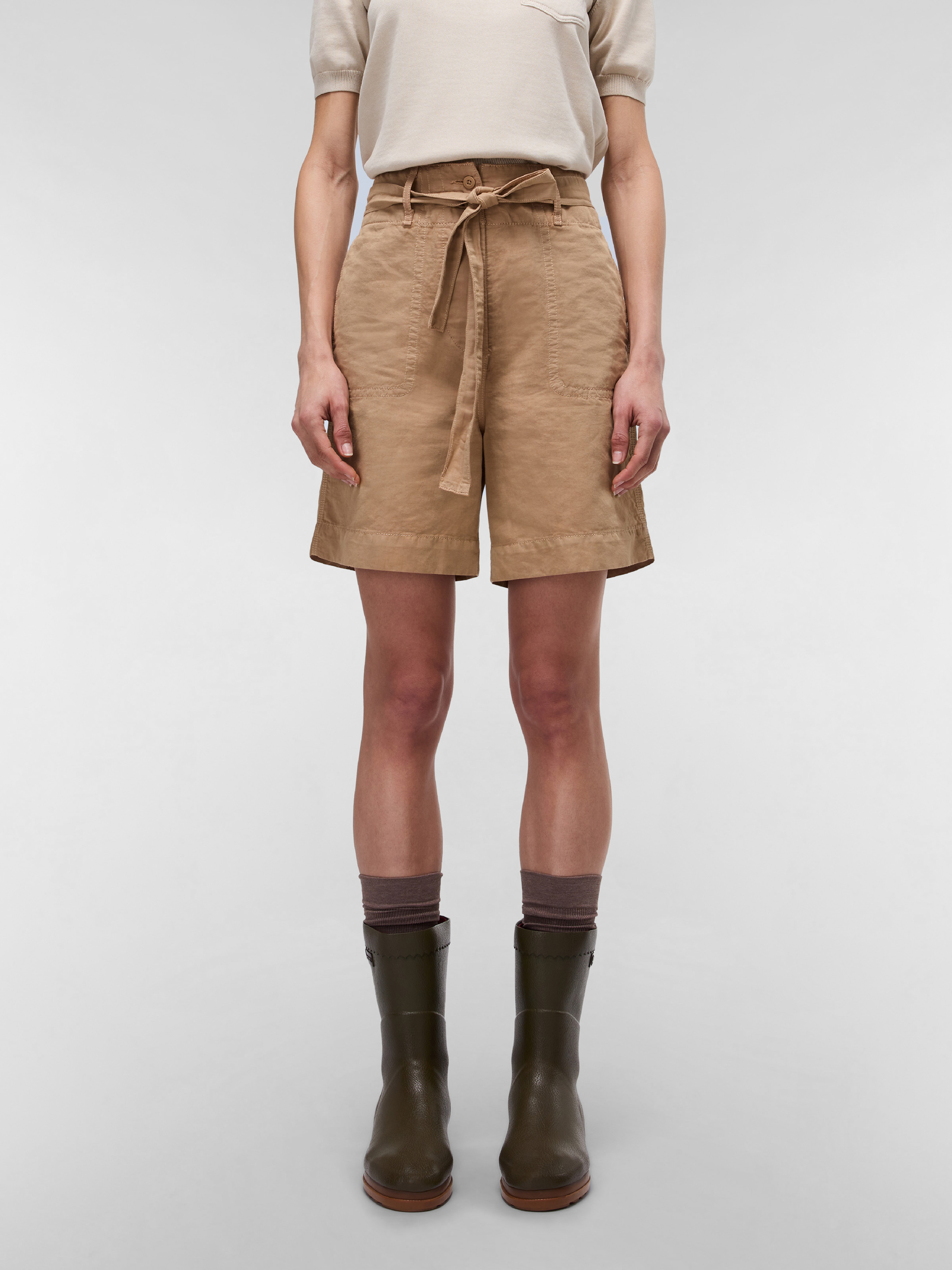 Жіночі Повсякденні шорти Napapijri Nice Bermuda (ZL1991) колір бежевий, матеріал льон/бавовна