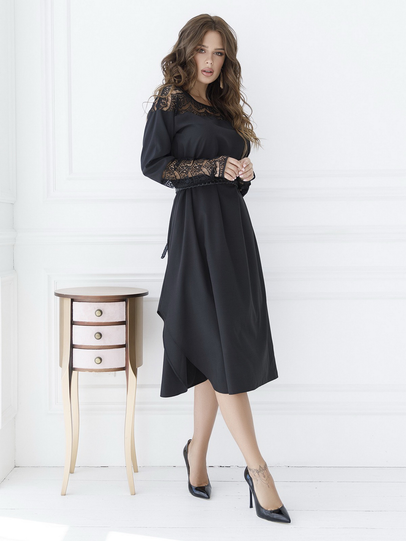 Платье миди ISSA Plus модель SA-16_black Платье миди ISSA Plus модель SA-16_black Фото