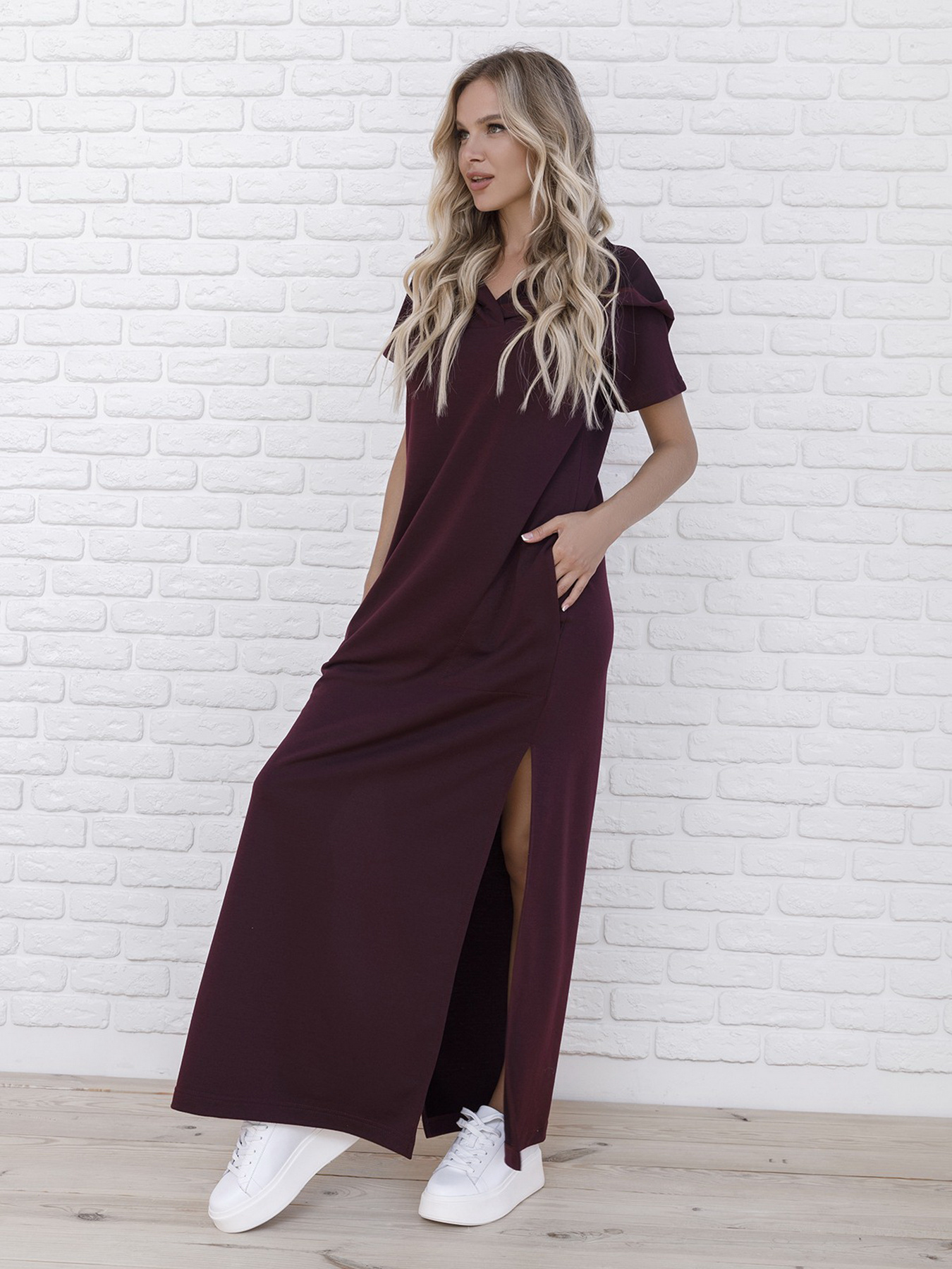 Сукня максі ISSA Plus модель 12091_burgundy Фото