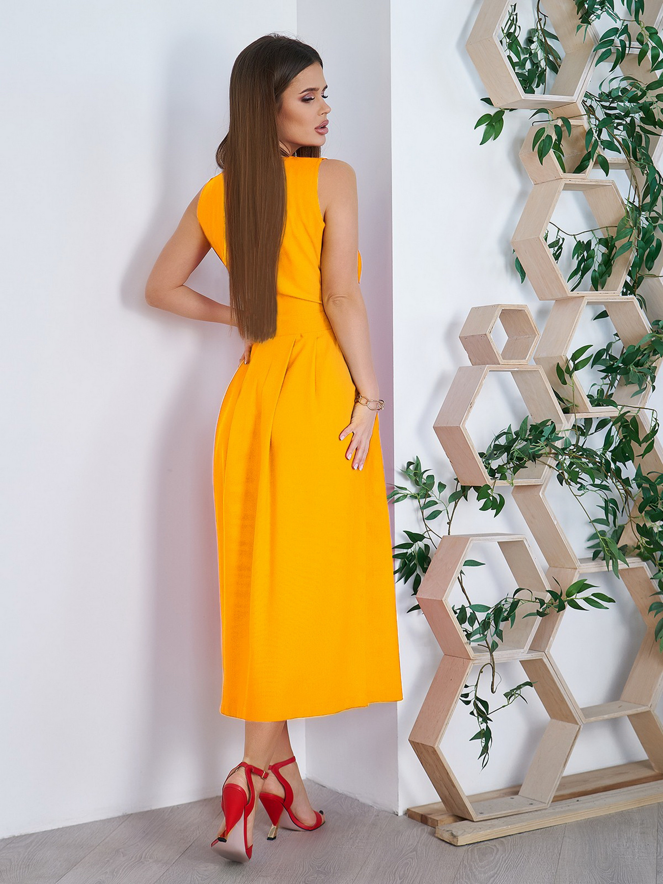 Платье миди ISSA Plus модель 11757_mustard Фото