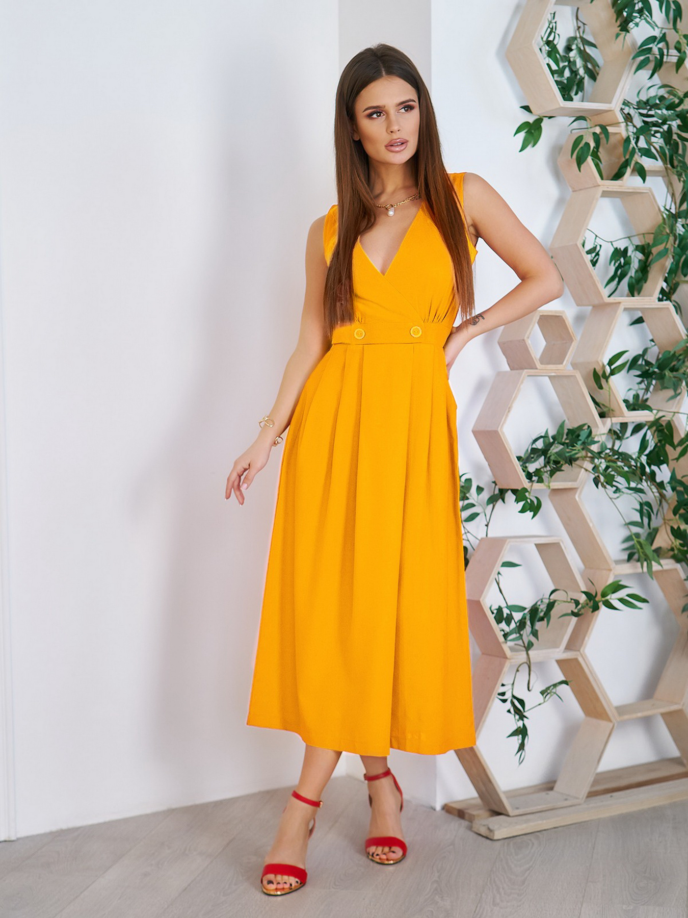 Платье миди ISSA Plus модель 11757_mustard Фото