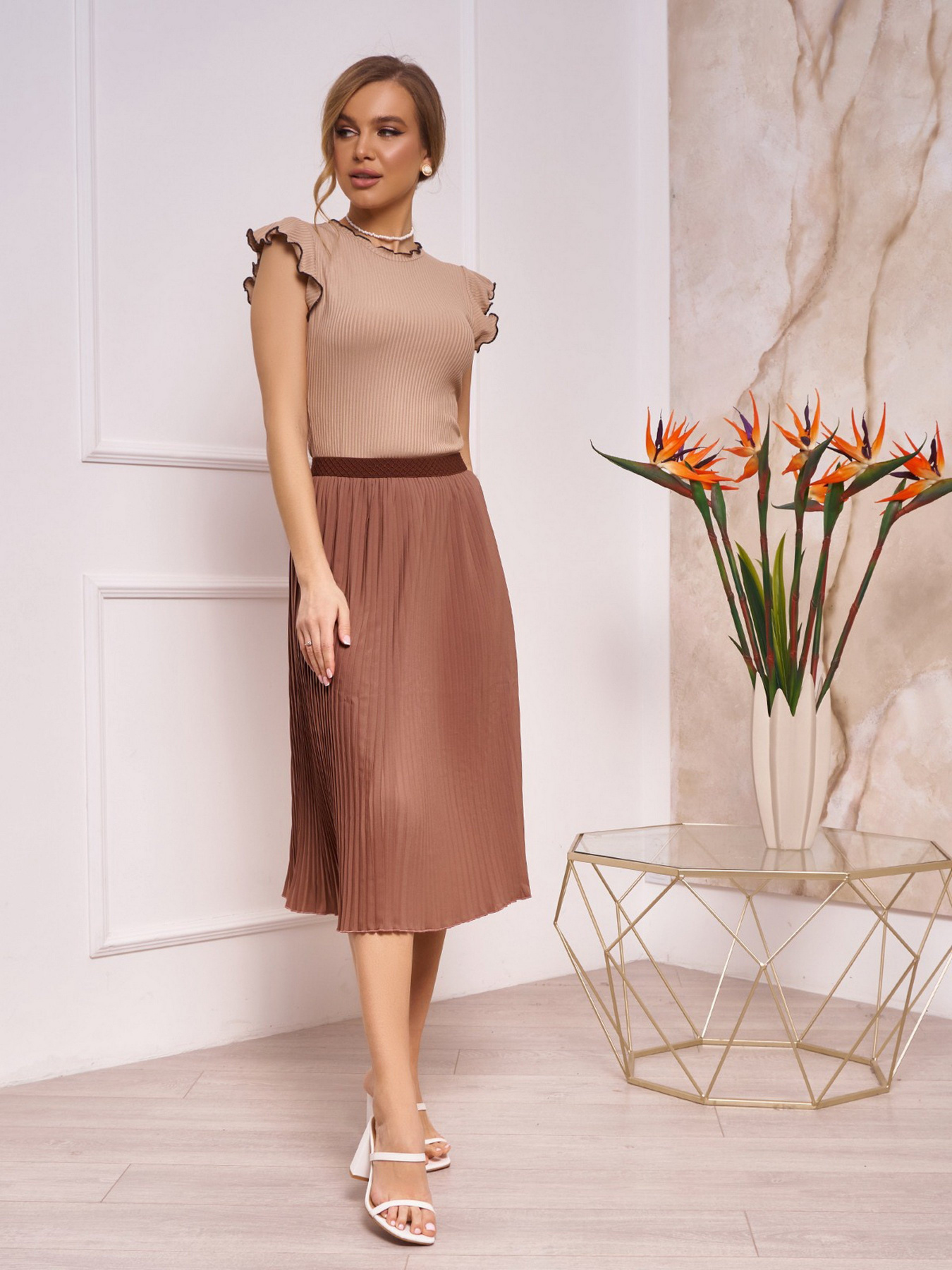 Юбка миди ISSA Plus модель 13263_brown Фото