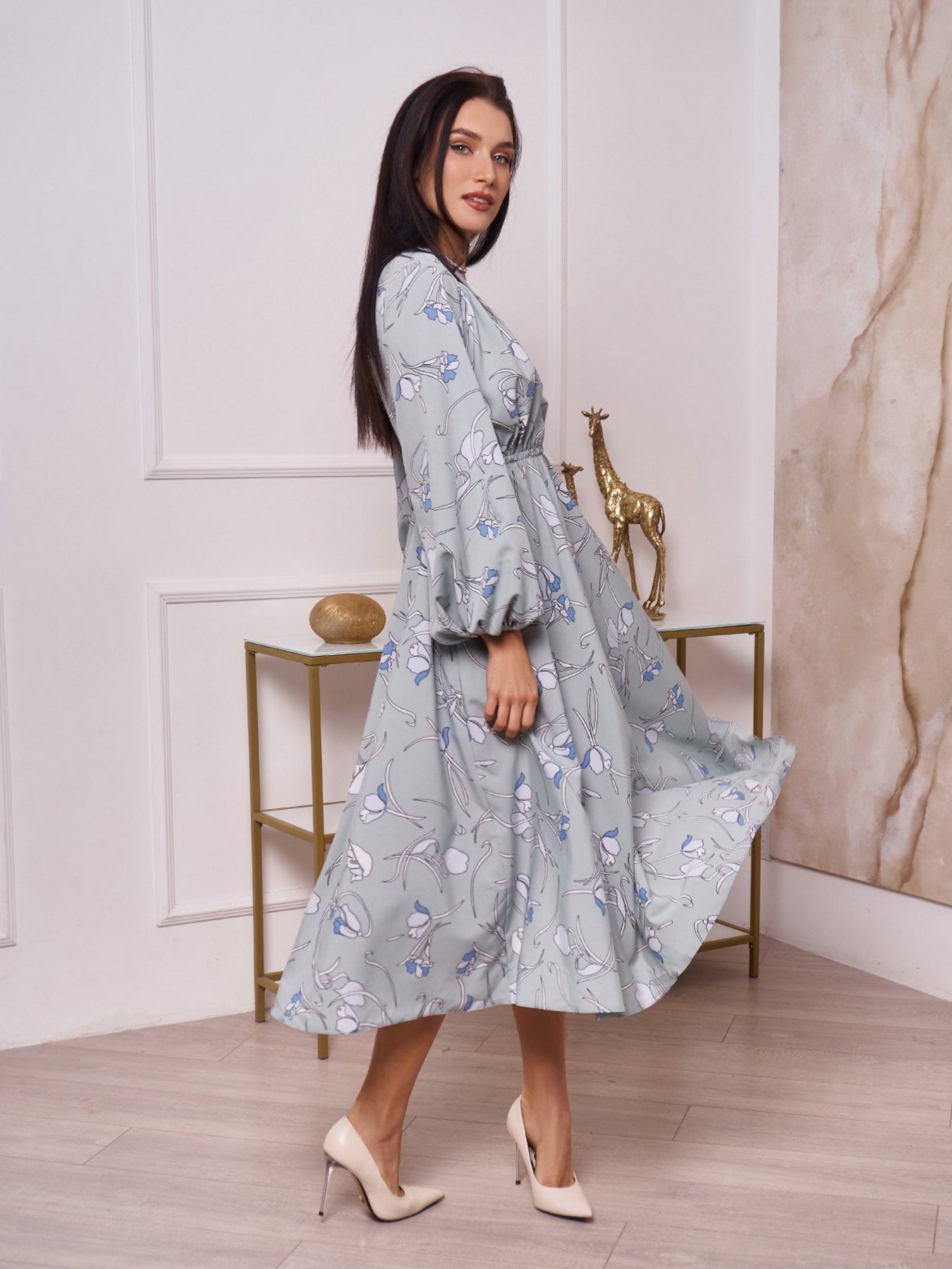 Платье миди ISSA Plus модель 13268_olive Платье миди ISSA Plus модель 13268_olive Фото