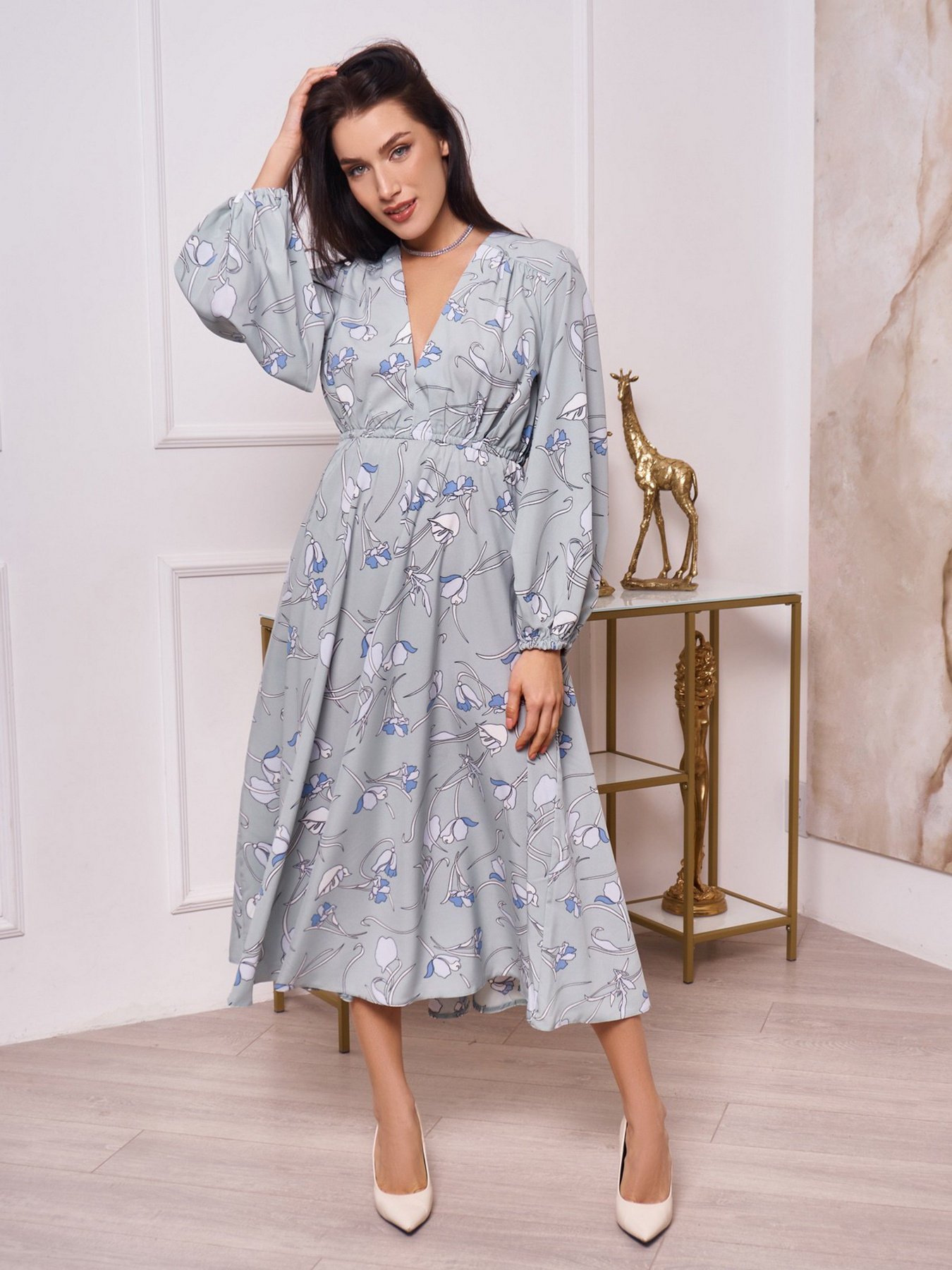 Платье миди ISSA Plus модель 13268_olive Платье миди ISSA Plus модель 13268_olive Фото