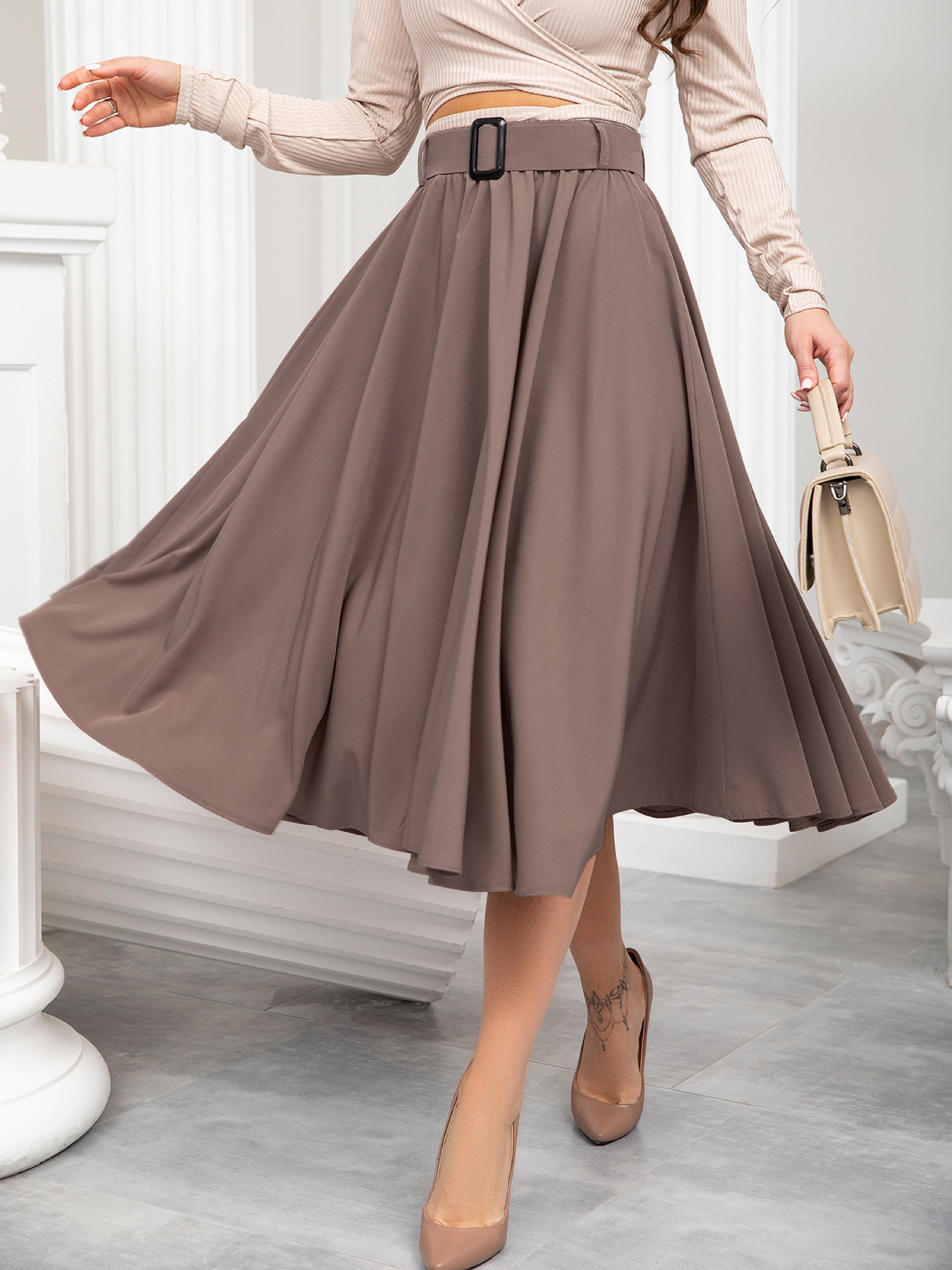 Юбка миди ISSA Plus модель 13216_brown Фото