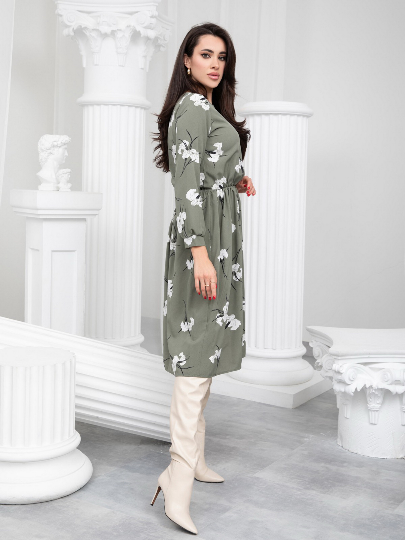 Платье миди ISSA Plus модель 13233_khaki Платье миди ISSA Plus модель 13233_khaki Фото