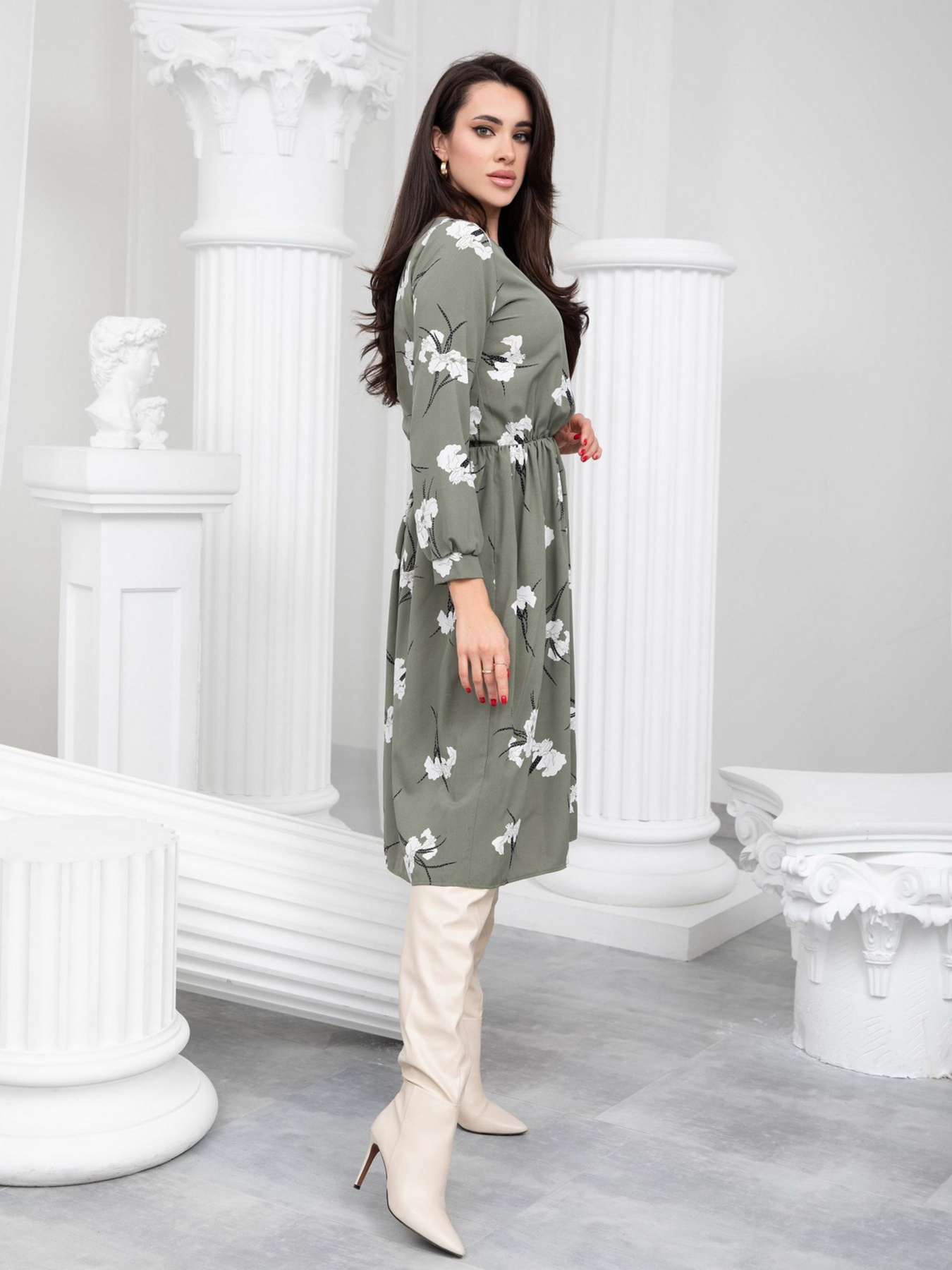 Платье миди ISSA Plus модель 13233_khaki Платье миди ISSA Plus модель 13233_khaki Фото